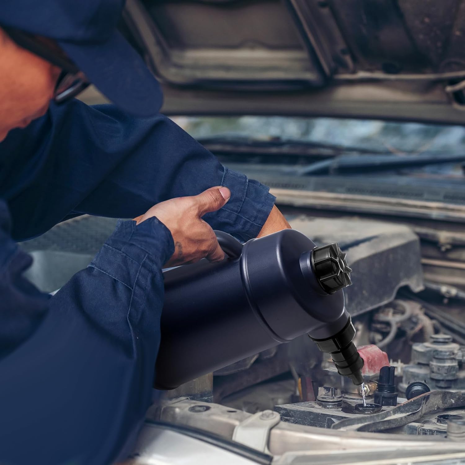 2 Pcs Heavy Duty Battery Filler 2 Quarts Battery Filler with Auto Shut and Drip Free Valve Water Filling Bottles for Golf Cart Automotive Tools Deep Cycle (Double Opening)