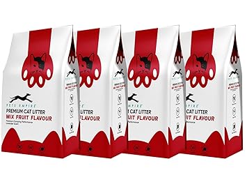 PETS EMPIRE Mix Fruit Flavour Cat Litter, Highly Absorbent Natural Mineral Bentonite Cat Sand Litter ,Scent Long Lasting No Dust Kitty Litter, Non-Tracking Cat Litter Clumping -5kg ( Pack of 4 )