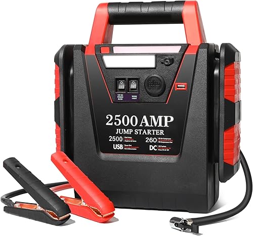 Miniatura 9 de Arrancador con compresor de aire, arrancador de batería de coche de 2000A, inflador de neumáticos de 260 PSI, amplificador de batería de plomo-ácido