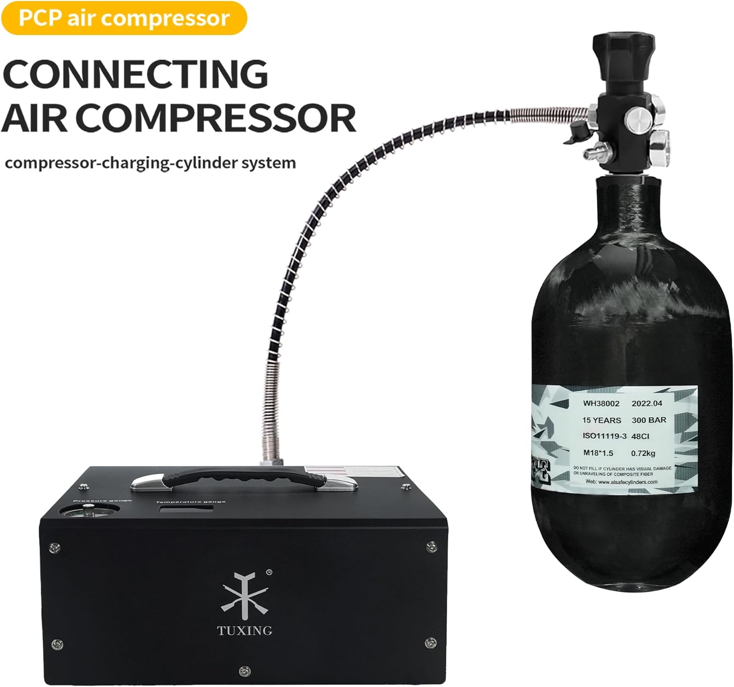 TUXING 4500Psi Carbon Fiber HPA Tank 48Ci/0.8L,PCP Air Tank Gas Cylinder,for PCP Air Rifles Paintball Gun FX Thread M18 * 1.5