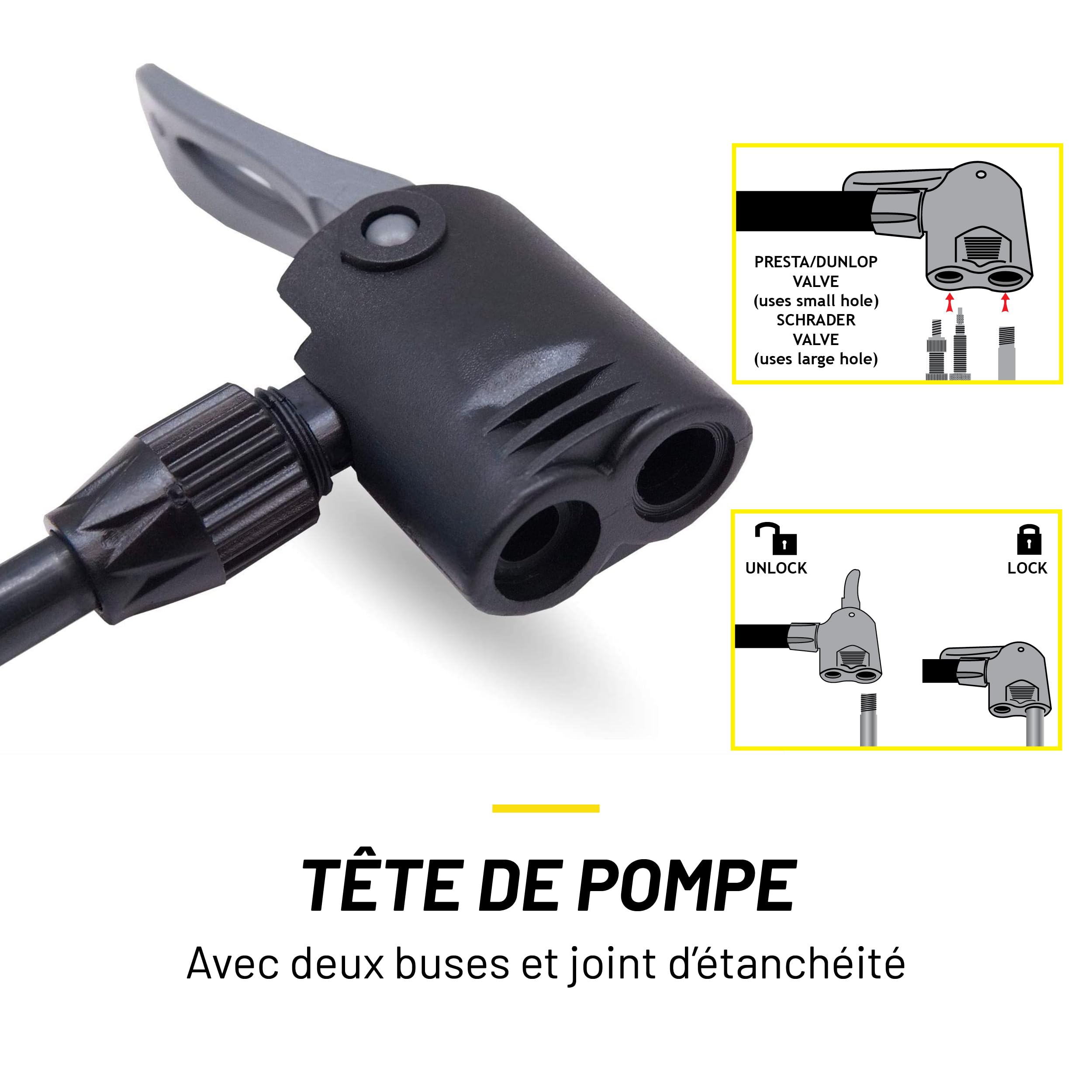 Pompe à Pied NEXTCOVER Avec Manomètre – Compatible Toutes Valves (Schrader, Presta, Dunlop), Technologie Air-Flow, Stable