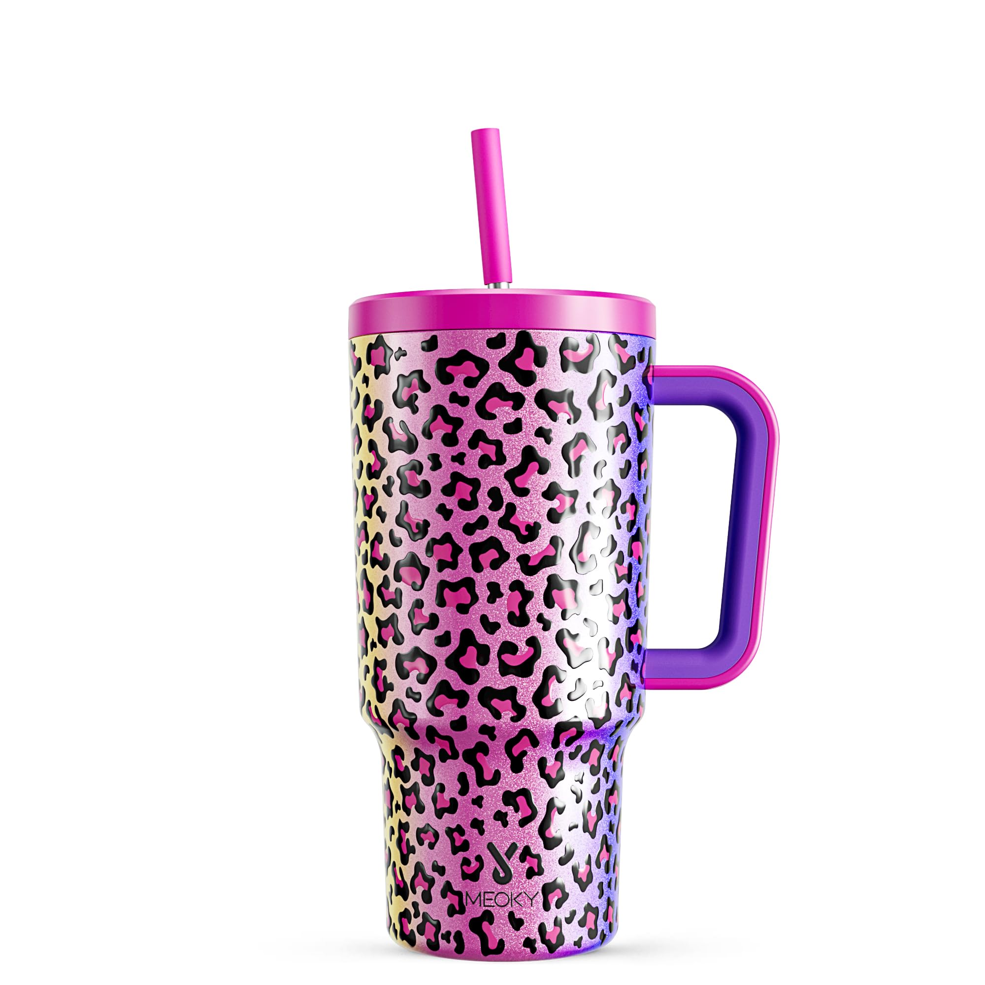 Meoky 30 oz Tumbler with Handle, Tumbler with Lid and Straw, Insulated Stainless Steel Travel Mug, 100% Leak-proof, Cupholder Friendly, Keeps Cold for 24 Hours or Hot for 8 Hours (Celebration)