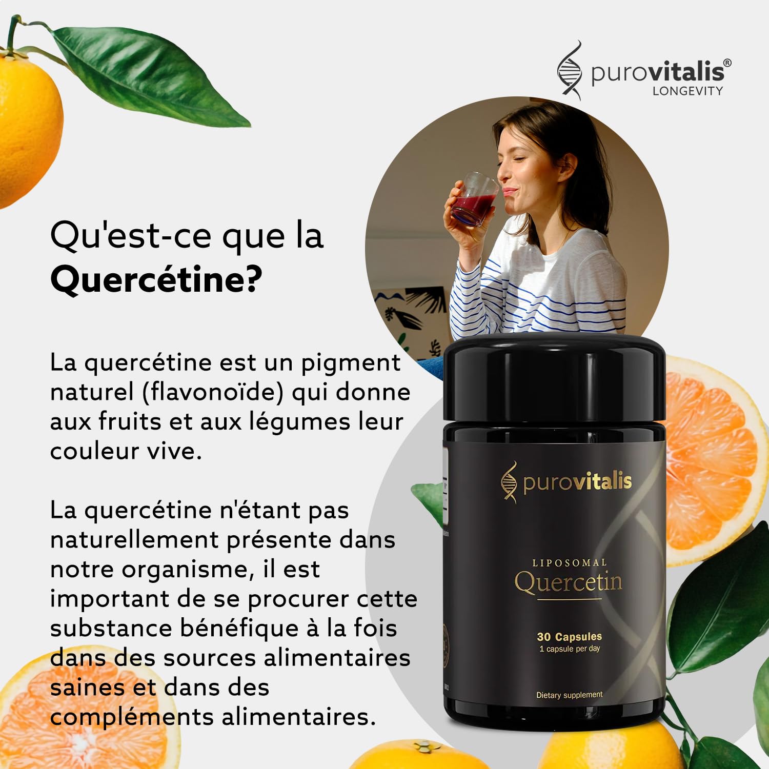 PUROVITALIS Quercétine Liposomale 125mg, 99% pure, 30 Gélules | Flavonoïde antioxydant de Sophora japonica, 99% pur; réponse immunitaire; cure 1 mois, sans gluten, GMP, vegan