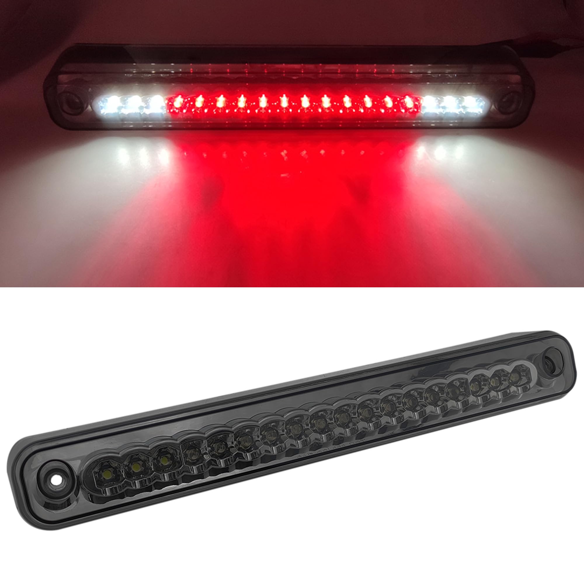 WINETIS Red/White Smoke Lens Black Housing 3rd Third Brake Light Cargo Lamp Waterproof Replacement for 1988-1999 Chevy/GMC C1500 C2500 K1500 K2500