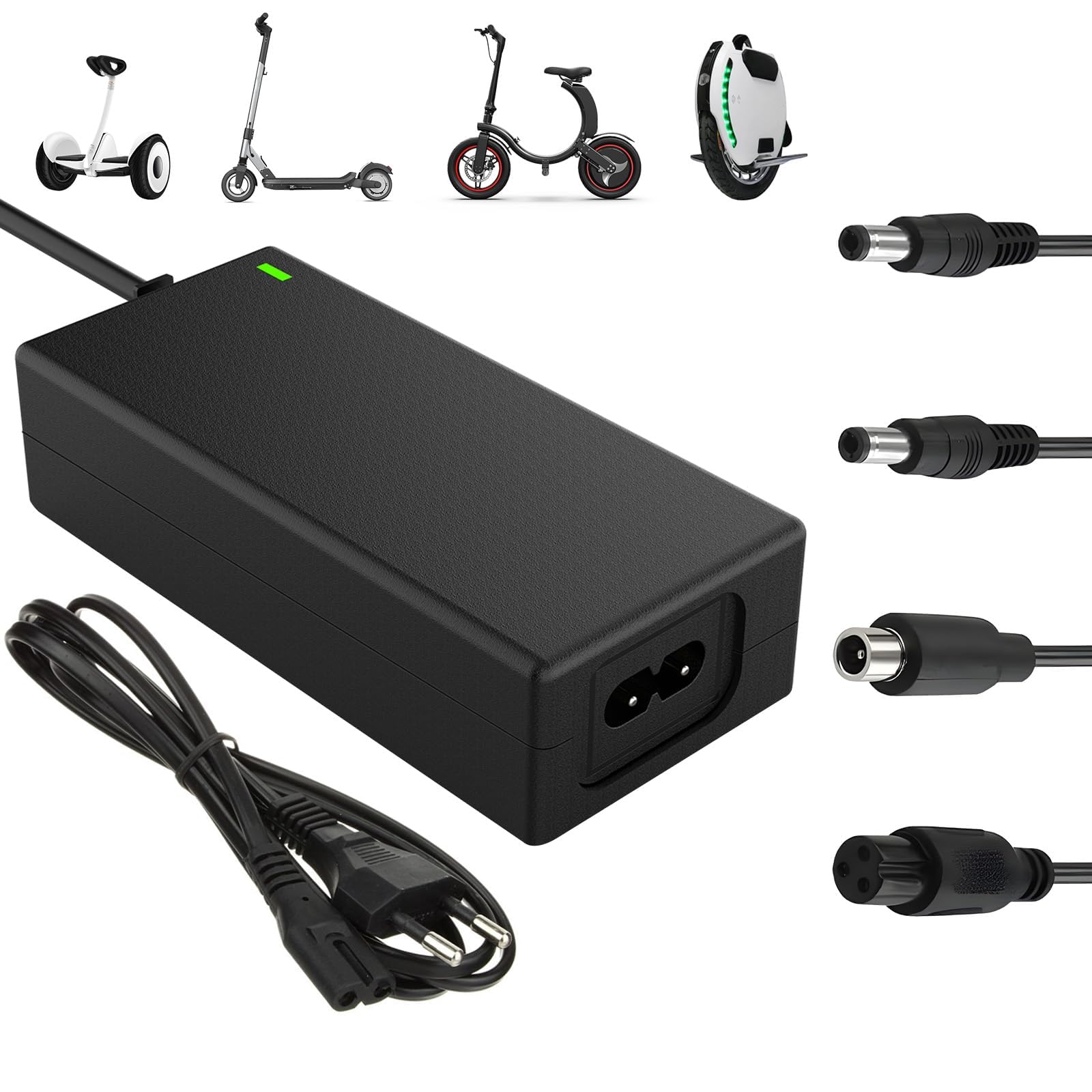 Chargeur Trotinette Electrique, 42V 2A Chargeur Hoverboard 36V Trottinette Batterie avec 4 Connecteurs pour Hoverboard, Scooter Électrique, Planche à Dérive, Xiaomi M365/Pro 2