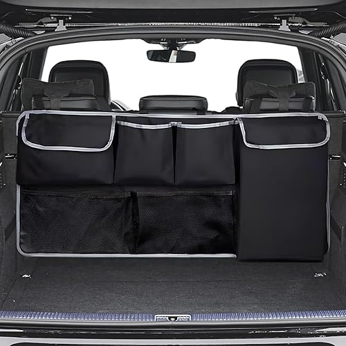 Organizador de maletero para SUV, organizador de carga, con diseño plegable y múltiples bolsillos de almacenamiento, ahorro de espacio, red de carga