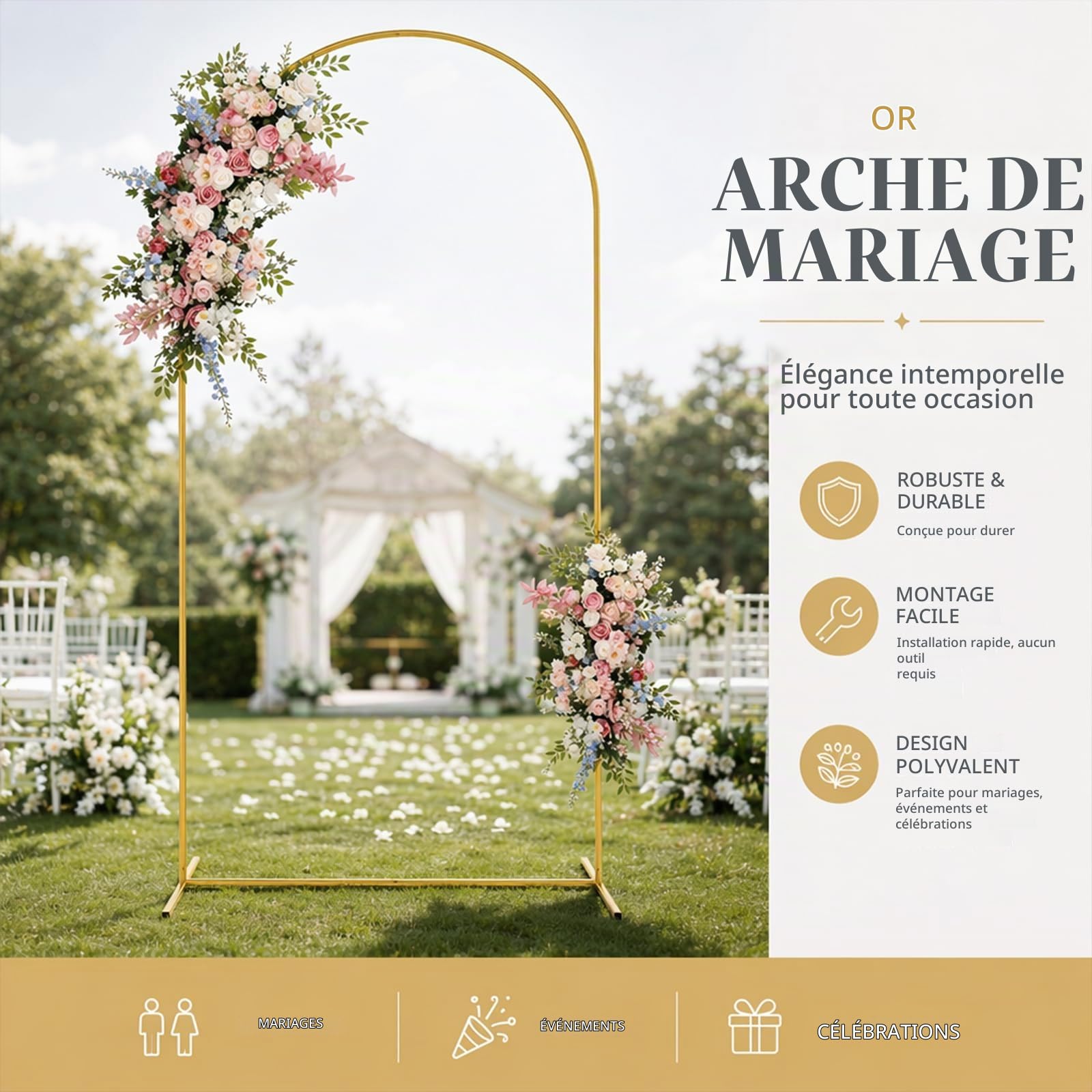Arche de Mariage,180x80cm – Support d’arrière-Plan pour Mariages et fêtes | Idéal pour mariages, anniversaires, remises de diplômes, fêtes, Stable et élégant