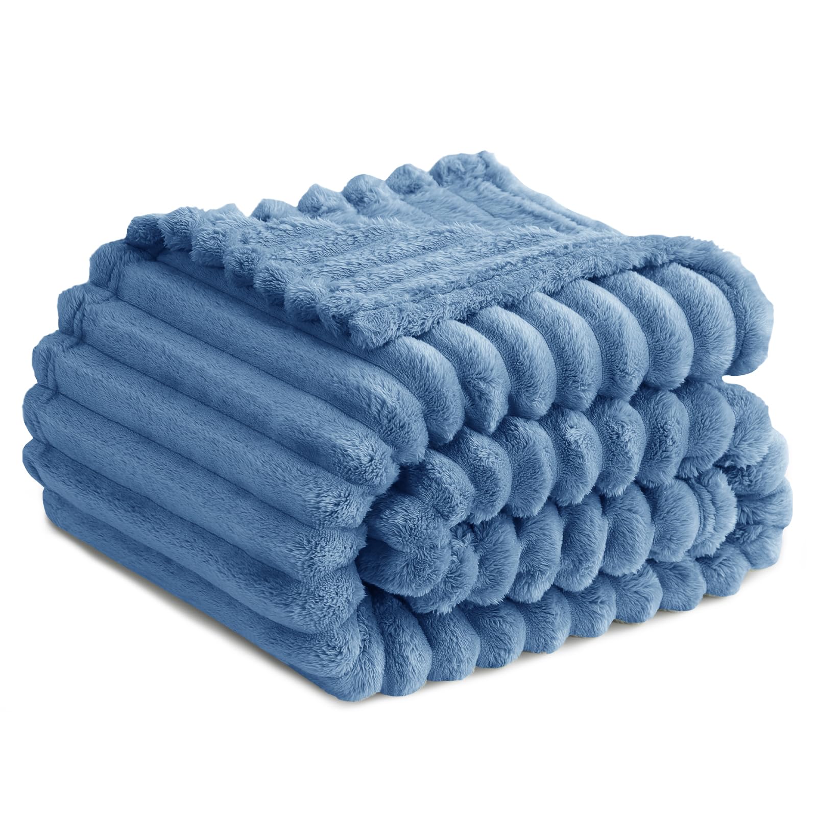 RUIKASI Fleece Throw Blanket for Sofa - Single Fluffy Light Blue Throws for Sofas Large, Soft Warm Blanket Throw for Couch, Luxury Decorative Ribbed Bed Blanket 130x150cm — image 1