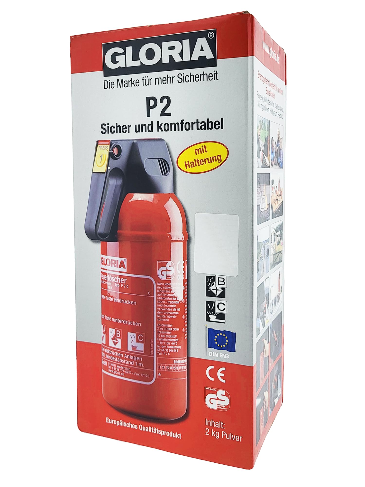 MBS FIRE Extincteur à poudre pour voiture P2 GM Rouge laqué Capacité d'extinction 2 kg Classe de feu A, B, C
