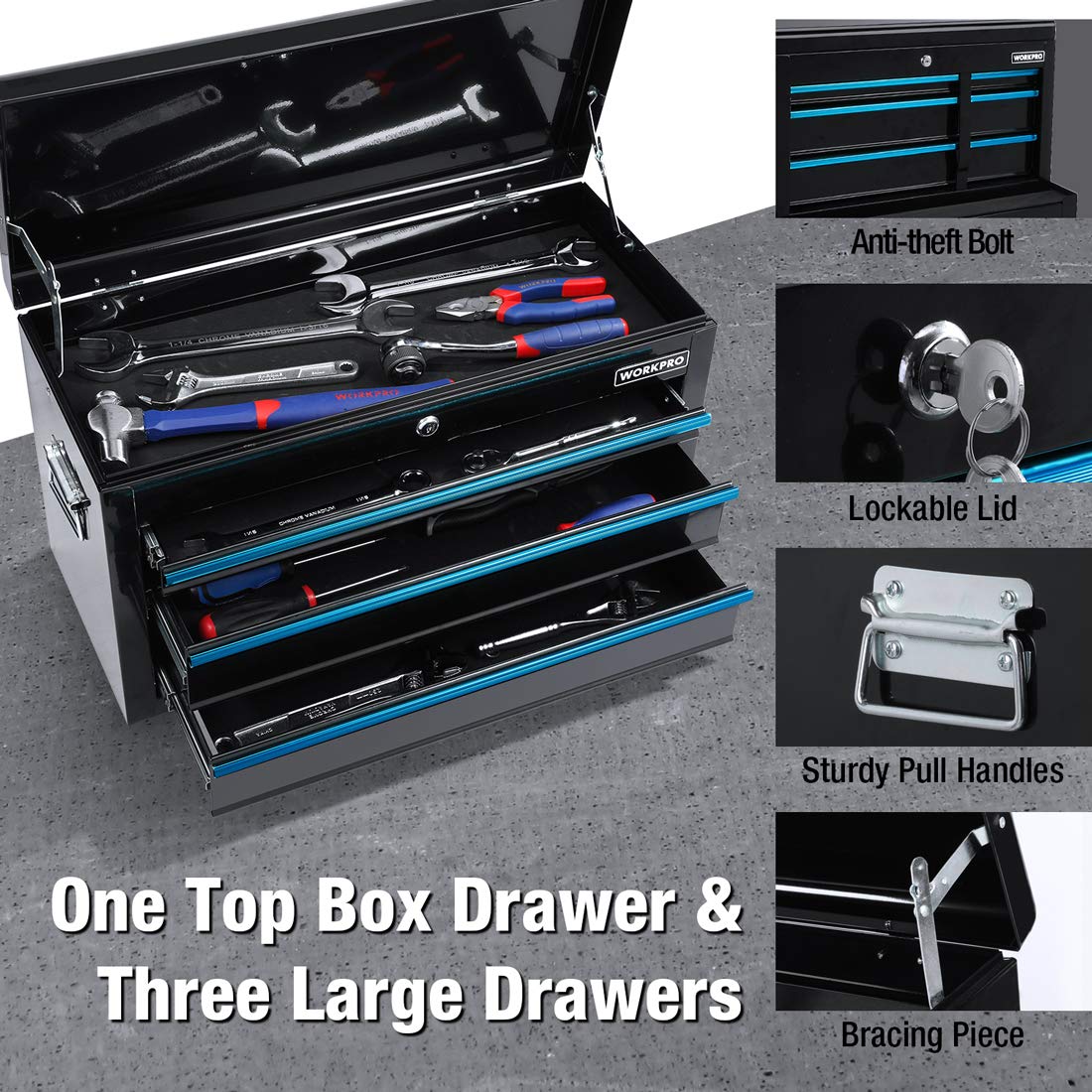 WORKPRO 5Drawer Rolling Tool Chest, Sliding Metal Drawer Rolling Tool
