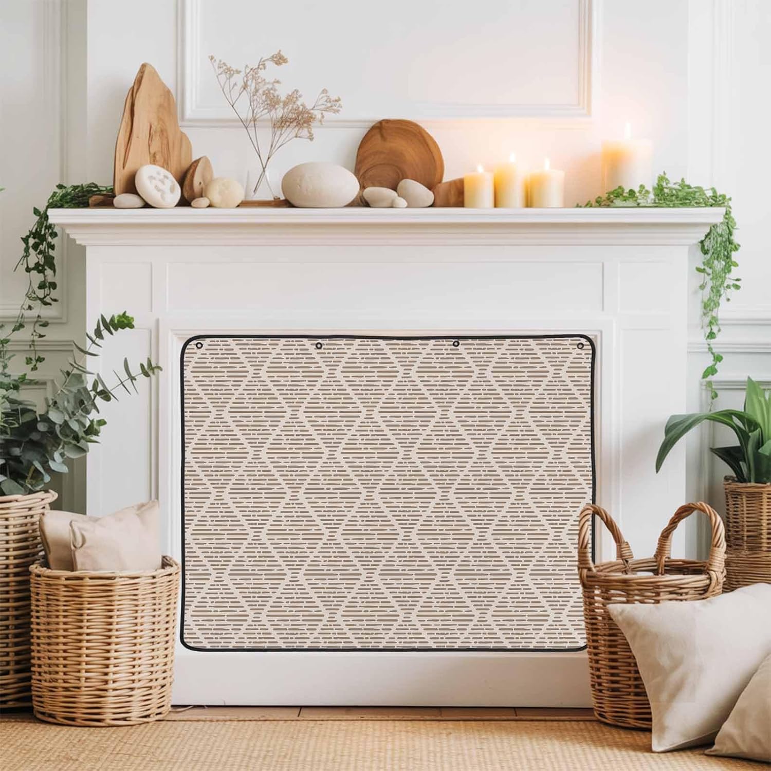 Magnetic Fireplace Cover Brown Stripes Fireplace Screen Decorative Modern Art Geometric Lines Insulation Fireplace Blocker Blanket Save Energy Fireplace Draft Stopper Covers for Living Room 36x30 Inch