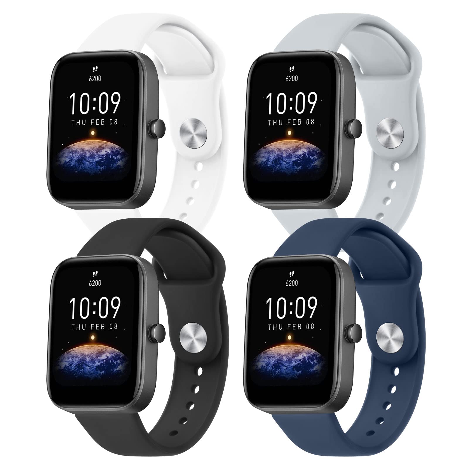 4 Pack Soft Silicone Replacement Watch Band for Amazfit Bip 3 / Bip 3 Pro/Bip U Pro/Bip/Bip Lite/Bip S/Bip S lite/Bip U, Amazfit GTS Serises Smartwatch