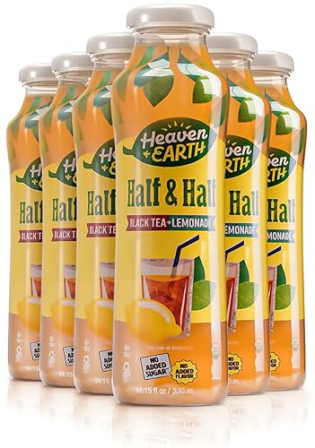 Heaven & Earth Half & Half, té negro orgánico y limonada, 11.2 onzas (paquete de 6) Hecho con limones reales y té negro real, jugo de fruta puro,