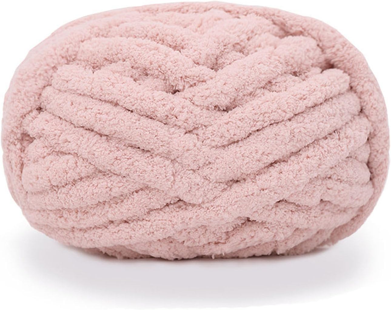 Chunky Knit Chenille Yarn for Hand Knitting Blankets, Super Soft Big Jumbo Blanket Yarn (Light Pink)