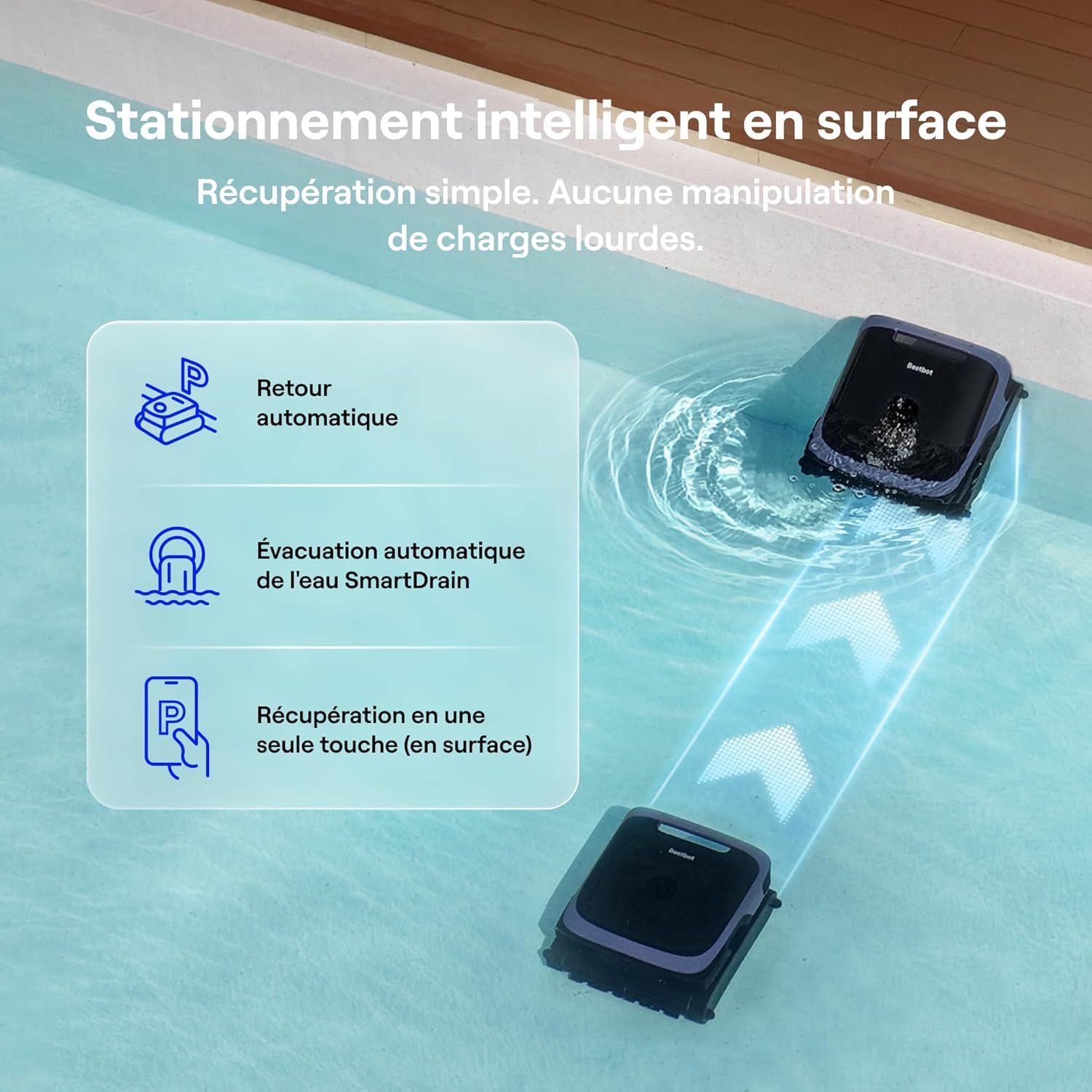 Beatbot Sora 70 Robot Piscine, aspirateur Piscine 4-en-1, 25700 LPH, stationnement Intelligent Surface de l'eau, capacité 6 L pour débris, Batterie 10000 mAh, pour piscines jusqu'à 300 m², Bleu