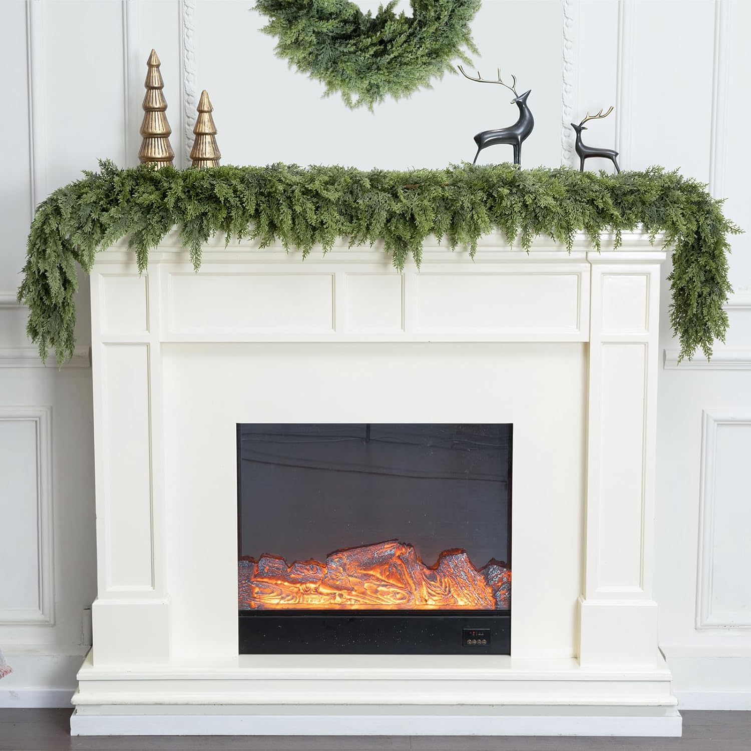 6ft 1Pcs Christmas Cedar Garland Artificial Realistic Thick Soft Green Faux Winter Greenery Pine Garlands for Fireplace Mantel Table Doorframe Indoor Outdoor Xmas Holiday Home Decoration