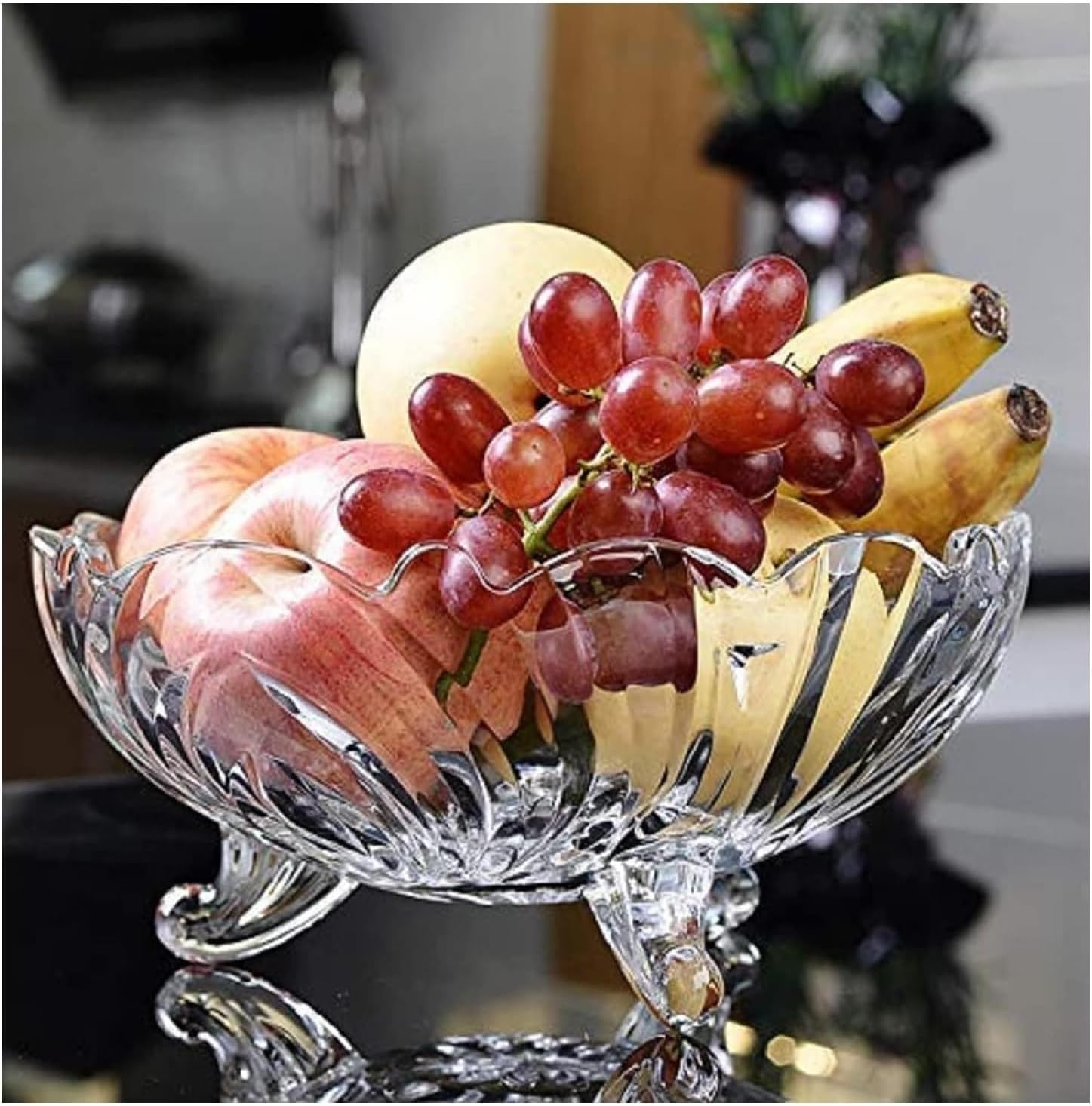 Khanary Large Glass Crystal Clear Fruit Bowl Creative Footed Modern