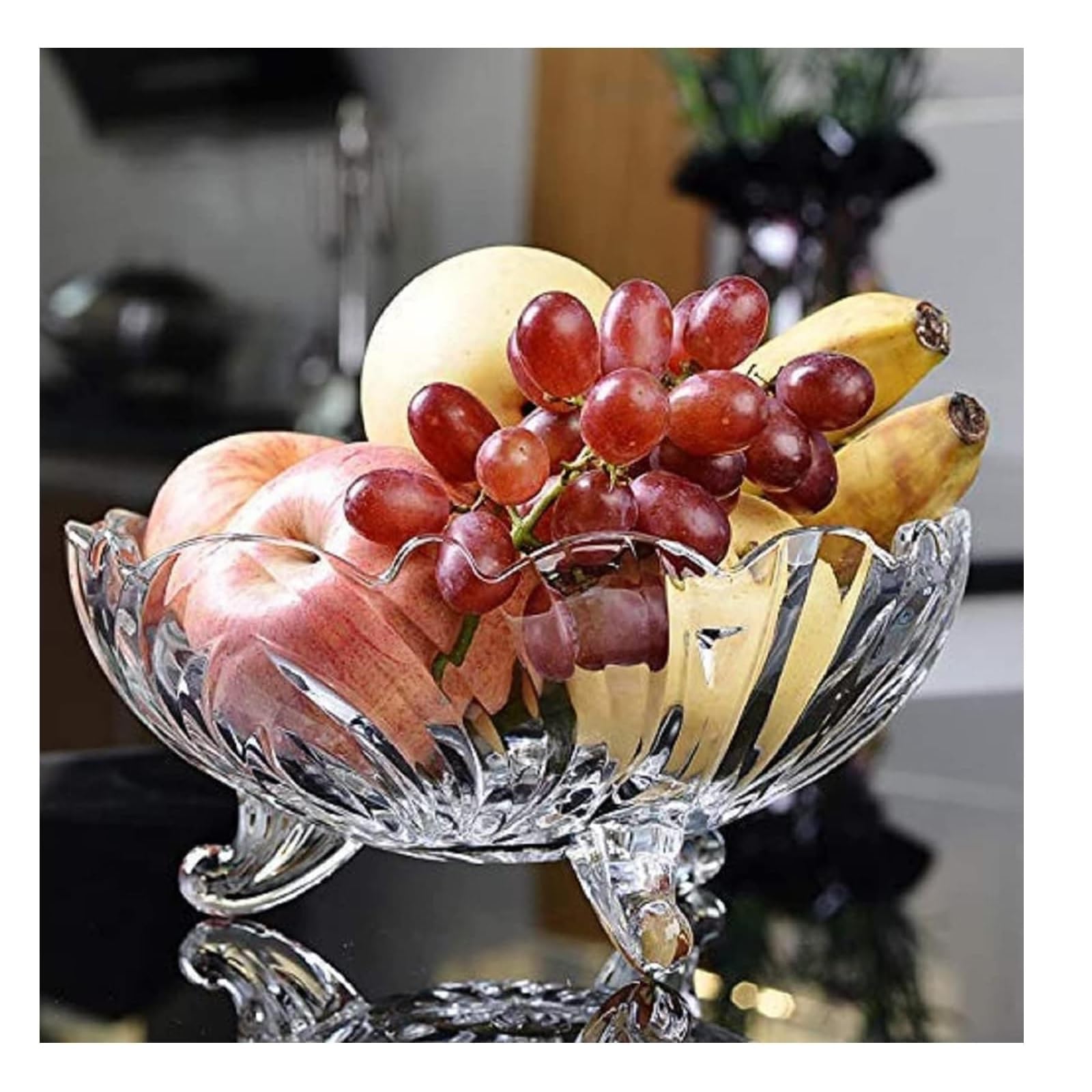 SIDSONS Large Clear Glass Fruit Bowl- Creative Footed Modern Deep Dish Pudding Trifle Dessert Serving Bowl Dish- Fruit Salad Decorative Bowl 23cm 11cm Height