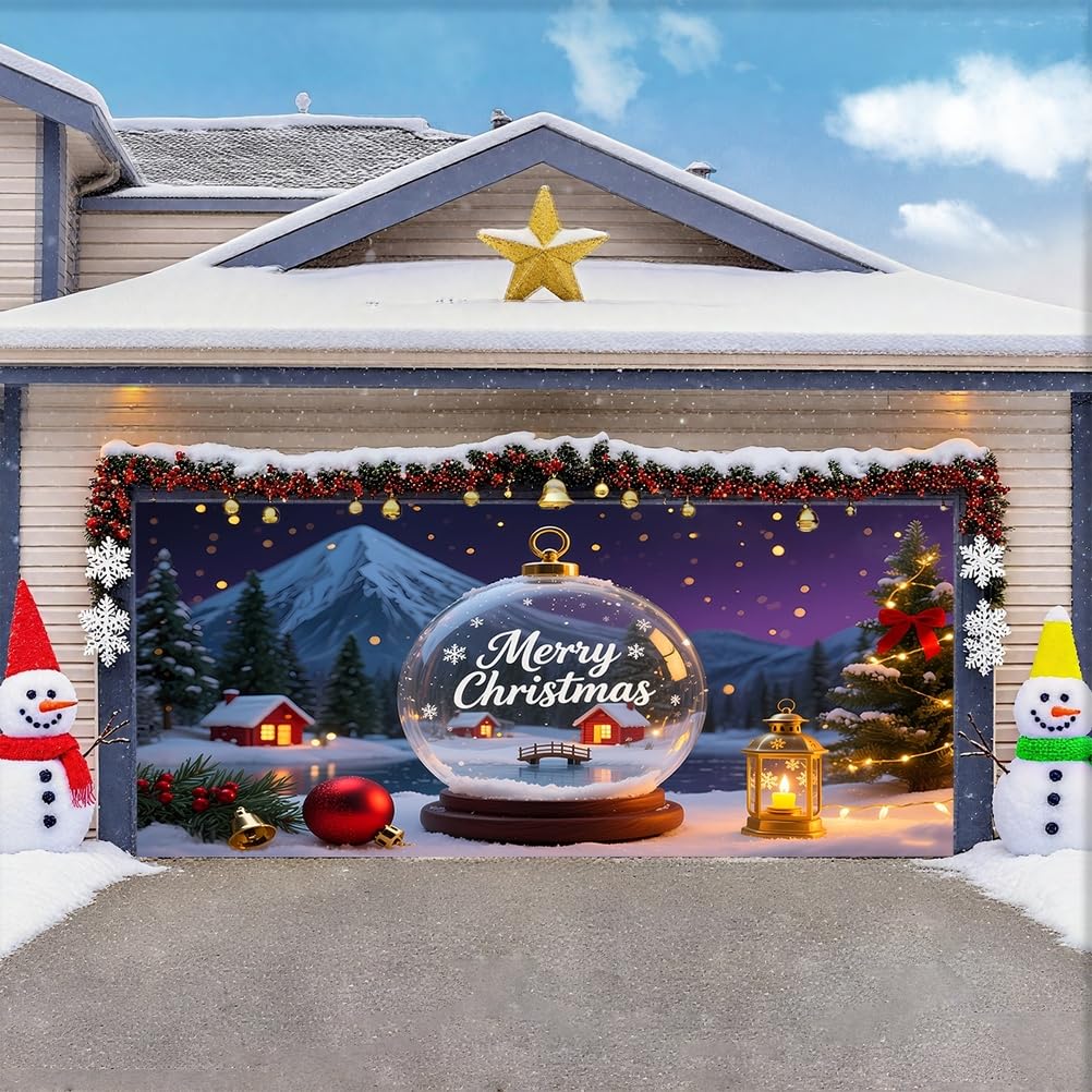 Zfflyh Merry Christmas Christmas Garage Door Cover Large Garage Door Banner Christmas Decoration Backdrop For Holiday Party Indoor Outdoor House Decoration,,16X7ft