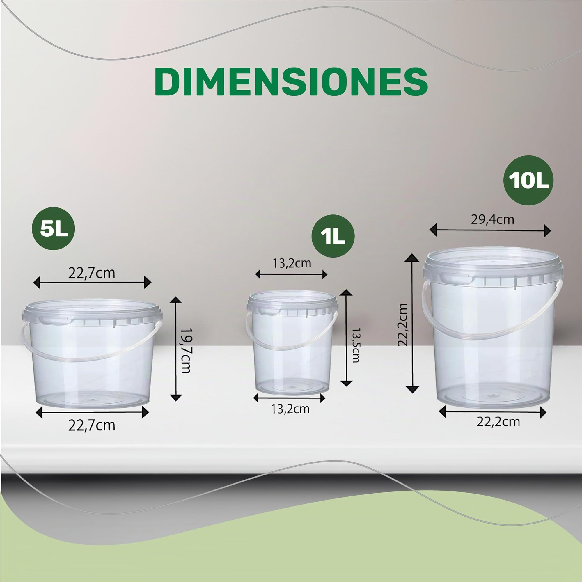 GROWMANIA Pack x50 Cubo Plástico 1L Transparente con Asa – Tupper Hermético Apto para Alimentos, Líquidos y Pintura - Bote Almacenamiento – Tarro Contenedor Resistente