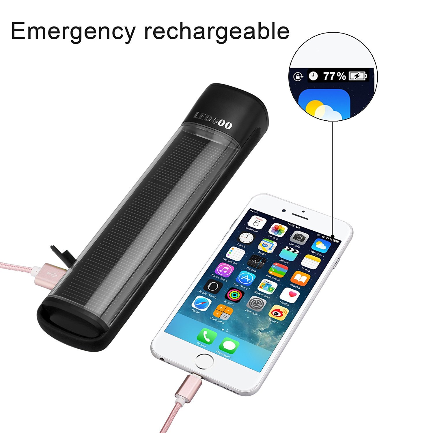Lampe De Secours Solaire Portable – Avec Panneau Solaire, Ampoule LED, Câble USB