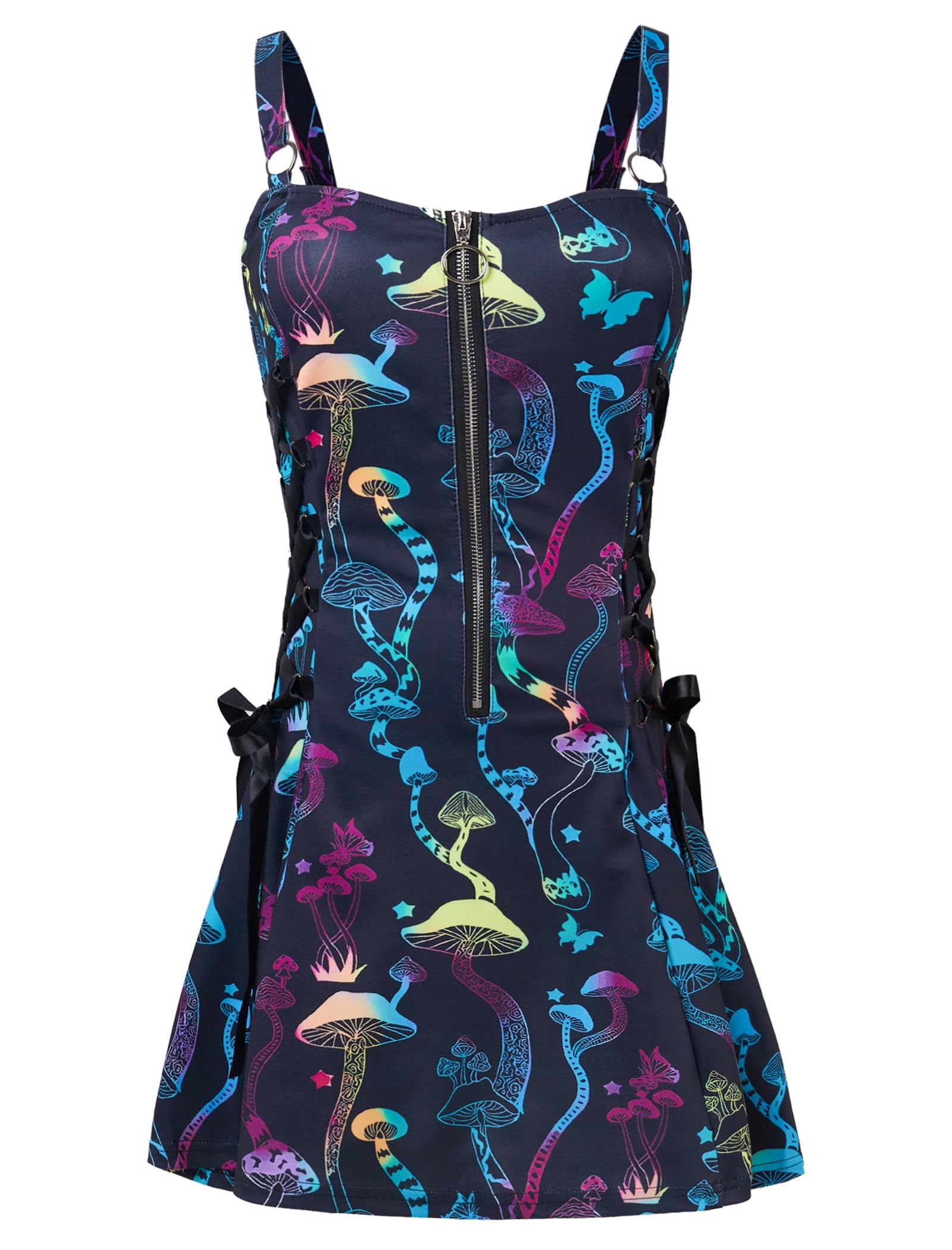 FEAPHY Abito da donna in stile gotico Galaxy Sun Star, senza maniche, con zip frontale, con lacci, linea ad A