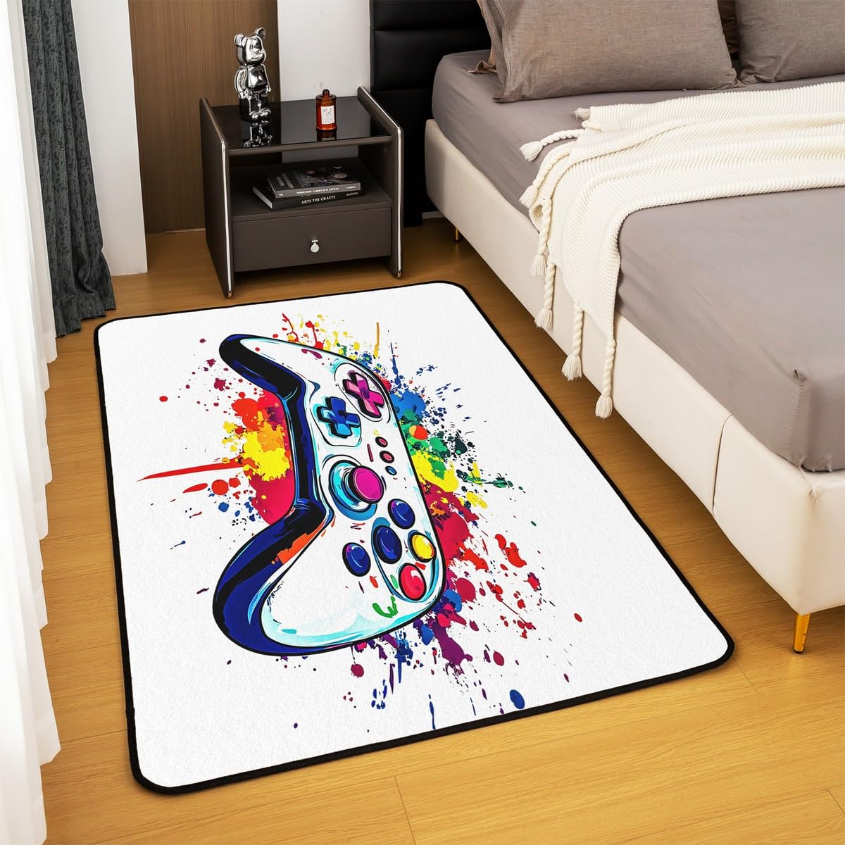 Loussiesd Dywan do salonu dla graczy, 100 x 150 cm, gamingowy dywan akcentujący dla chłopców, dziewcząt, nastolatków, nowoczesny kontroler konsoli do gier, wewnętrzna mata podłogowa, joystick, biała,