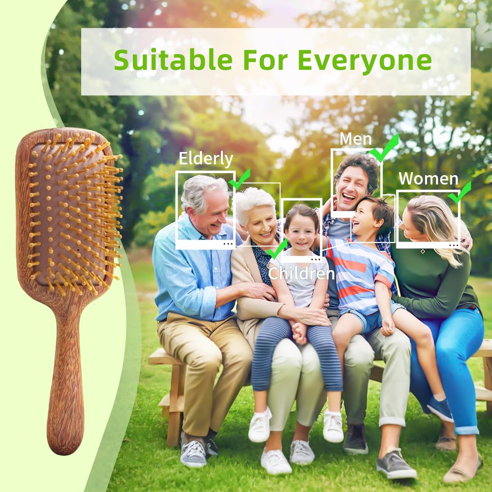 Haarbürsten für Damen, Herren, Kinder, natürliches grünes Sandelholz, Holzhaarbürste mit ergonomischem Griff, verbessert den Glanz, entwirrende Haarbürste für trockenes, lockiges, dickes, dünnes