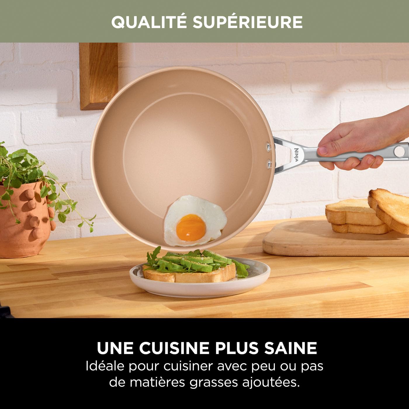 Ninja Extended Life Batterie Céramique 5 Pièces (Poêles 20/24cm + Casseroles 16/18/20cm + couvercles), Antiadhésif (sans PFA, PFOA, Plomb ou Cadmium), Résistance 285°C, Gris & Terrecota, CW95000EUUKDB