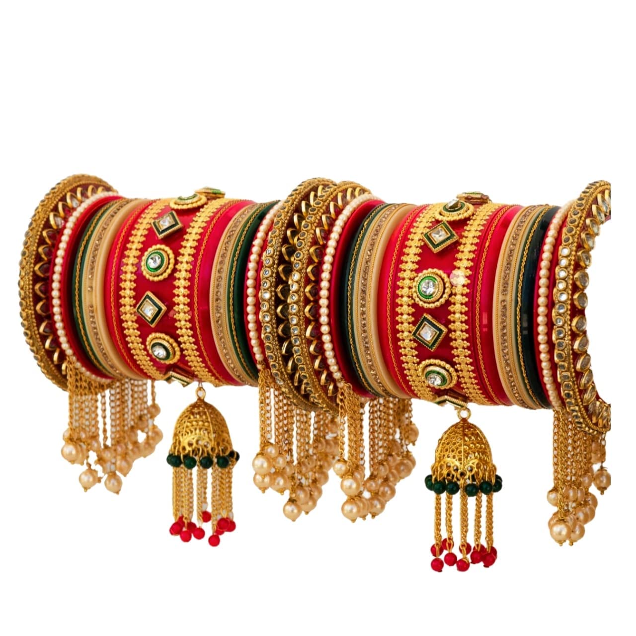Cuadro Womens Stylist Chooda Set Traditional Rajasthani Chura/Punjabi Chooda Set with Kundan Meenakari Stones & Pearl Bangles for Women & Girls CS_0550_24 (B0BYQBFFQW) Amazon Price History, Amazon Price Tracker