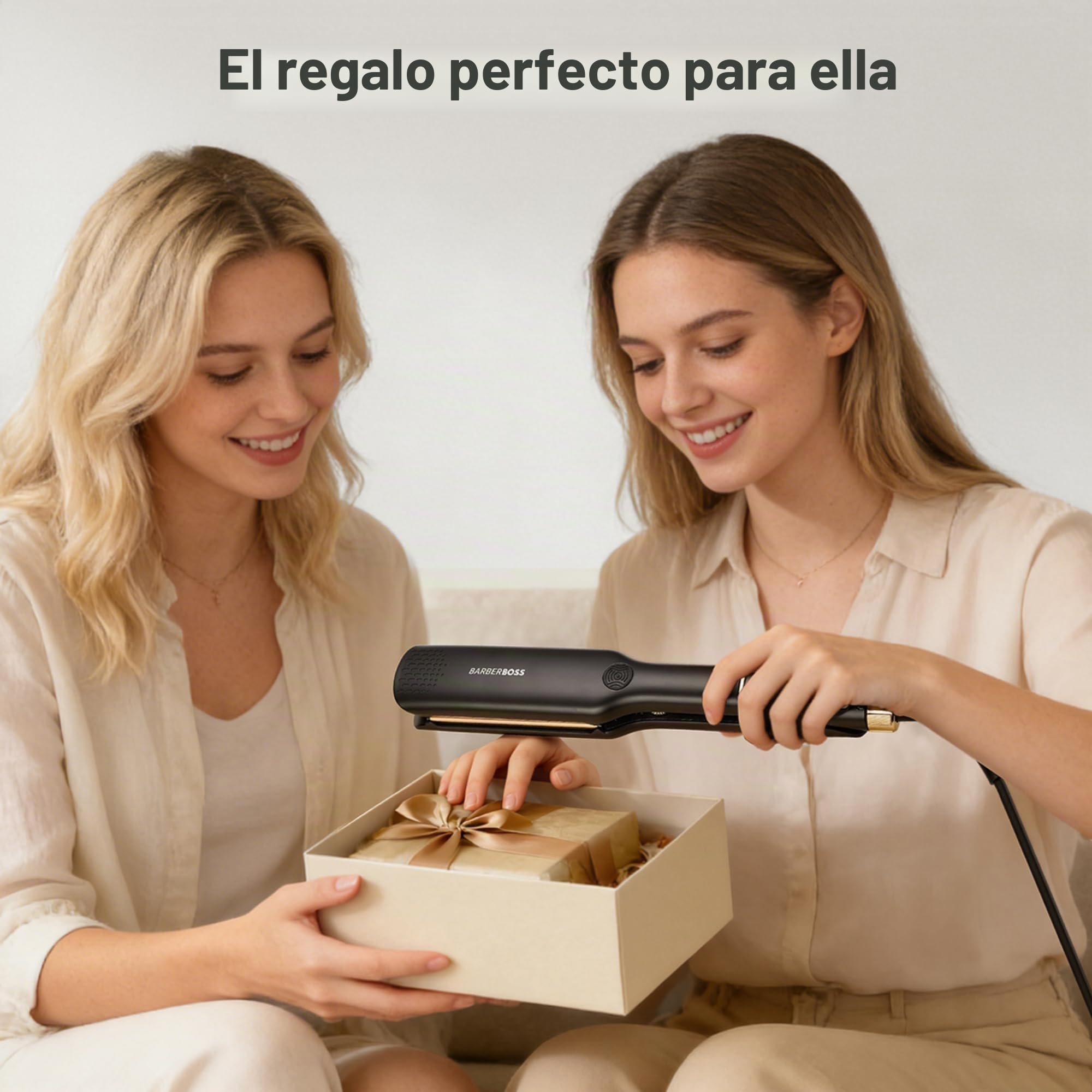 BarberBoss Alisador, placas flotantes de cerámica, tratamiento iónico y queratina para cabello liso y sin encrespamiento, plancha profesional a temperatura ajustable (QR-8422, Negro)