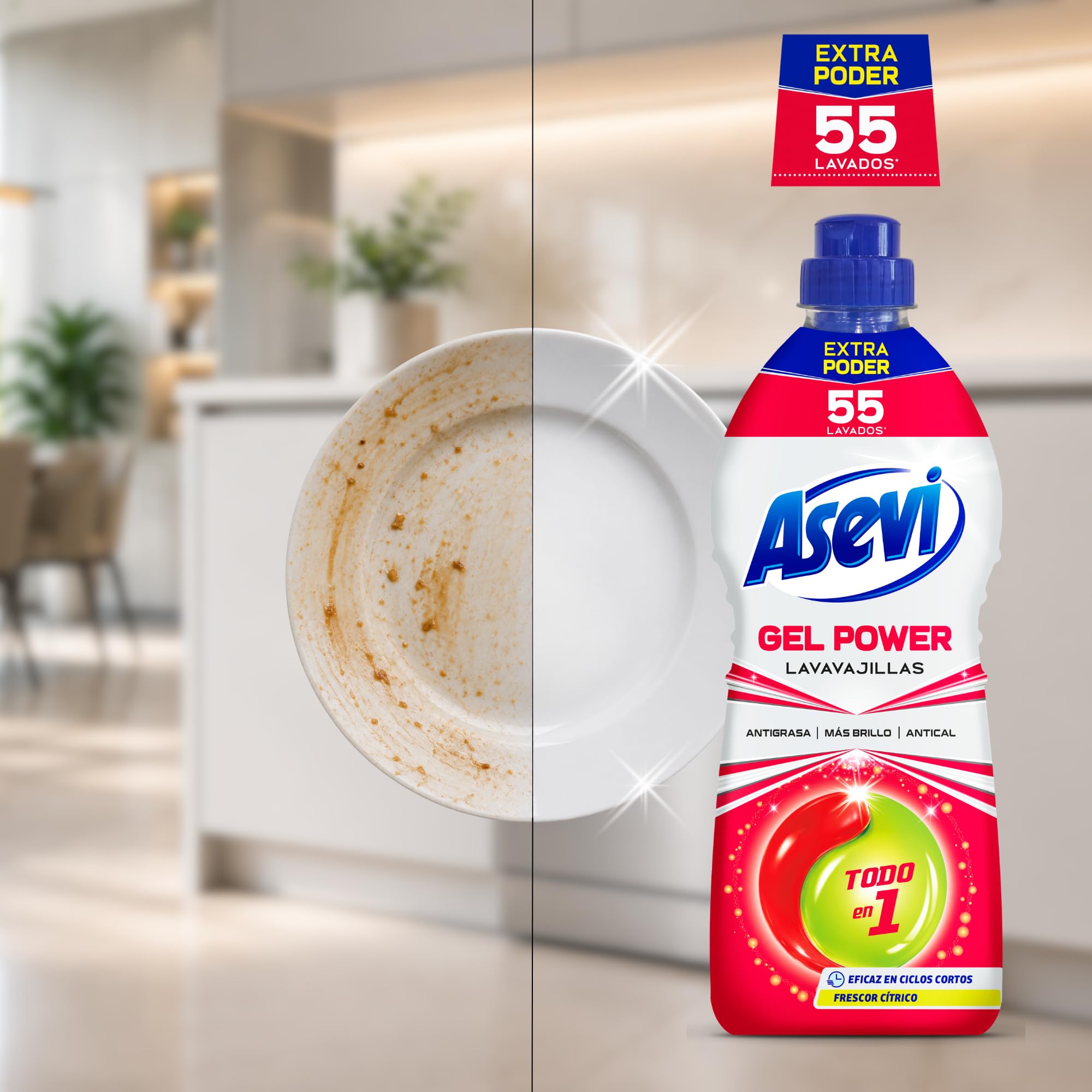 Asevi Lavavajillas Líquido Máquina Gel Power Todo en 1 55 Lavados Pack 10