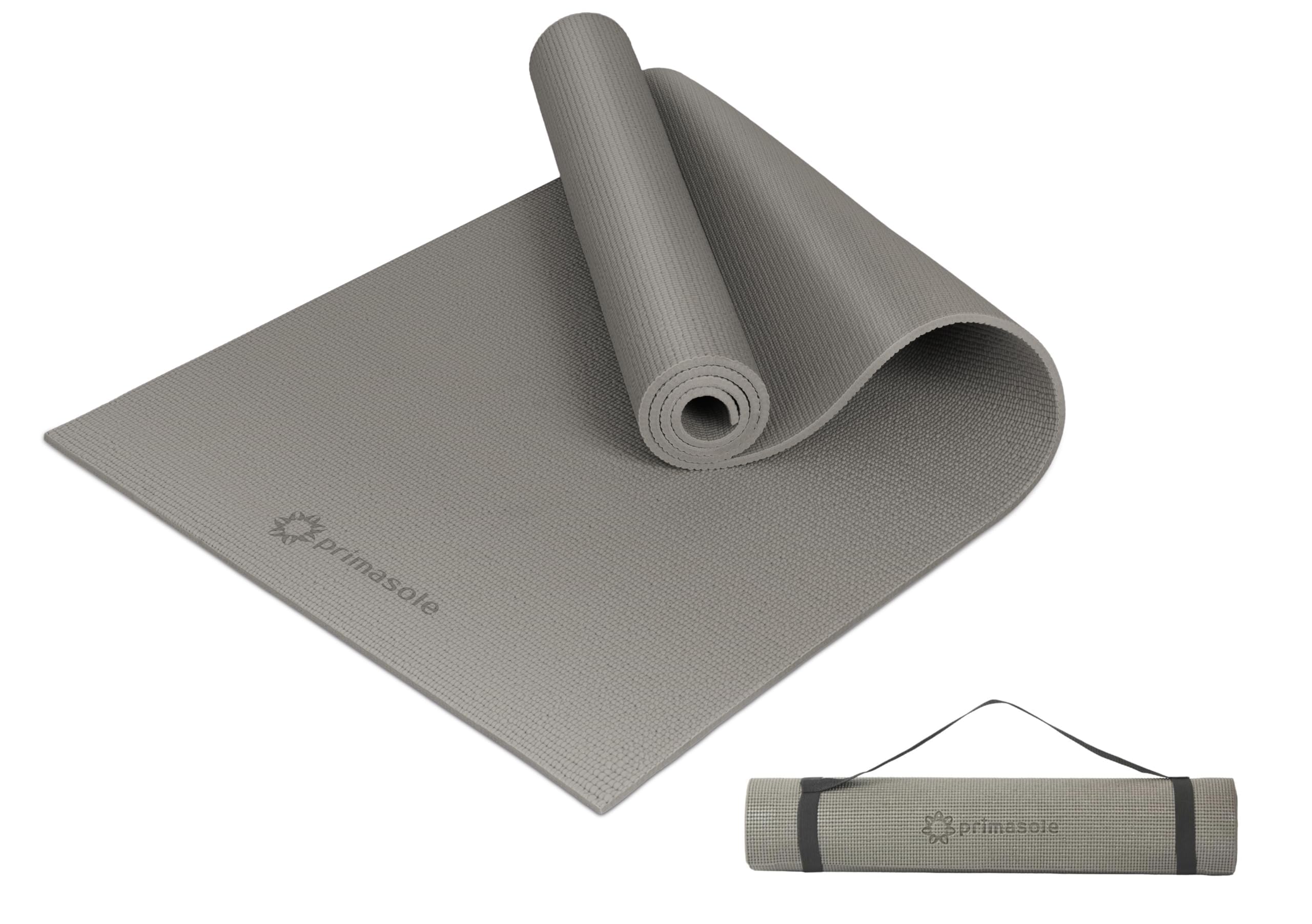 Primasole Brown Non Toxic Yoga Mat with Poses - 68Lx24Wx1 4 Inch Non-Slip Workout Mats for Home At