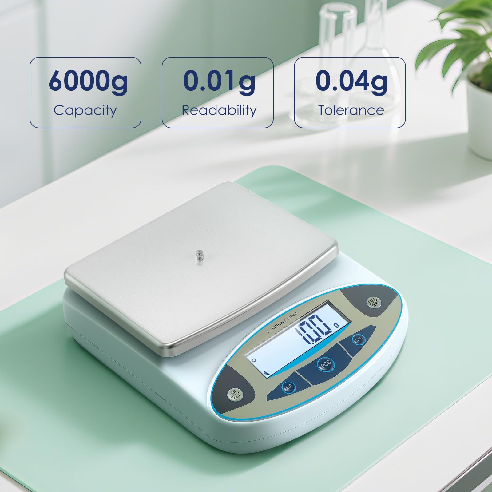 Antstone Báscula de laboratorio de 6000 g x 0,01 g, escala digital de gramos, precisión de 0,01 g, equilibrio analítico científico de alta precisión para laboratorio, pesaje de joyas (6000 g, 0,01 g)