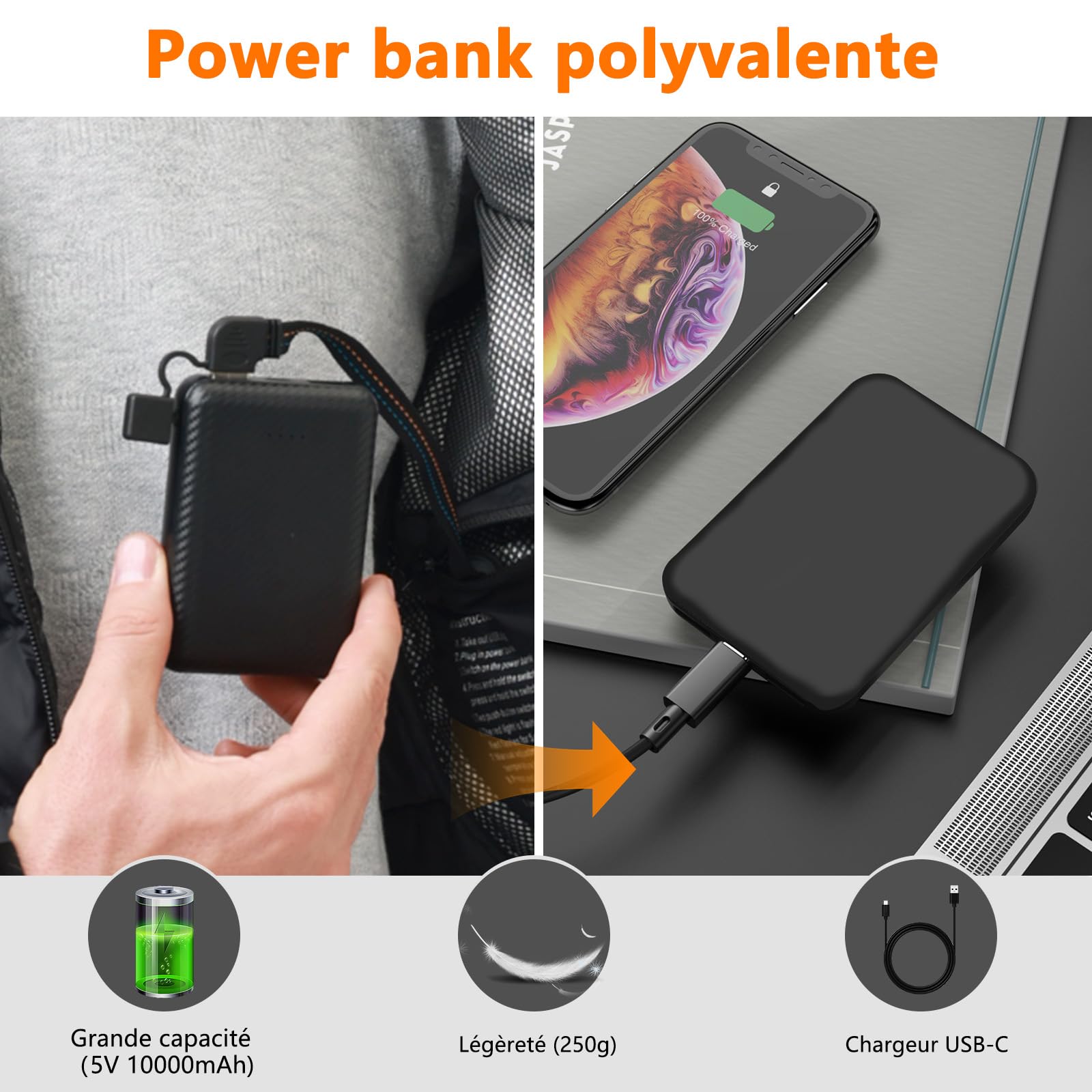 Veste Chauffante Homme et Femme - Blouson Chauffant USB Électrique avec Batterie 10000mAh, 5 Zones Chauffantes & 3 Niveaux de Température - Manteau Doudoune à Capuche pour Hiver et Moto
