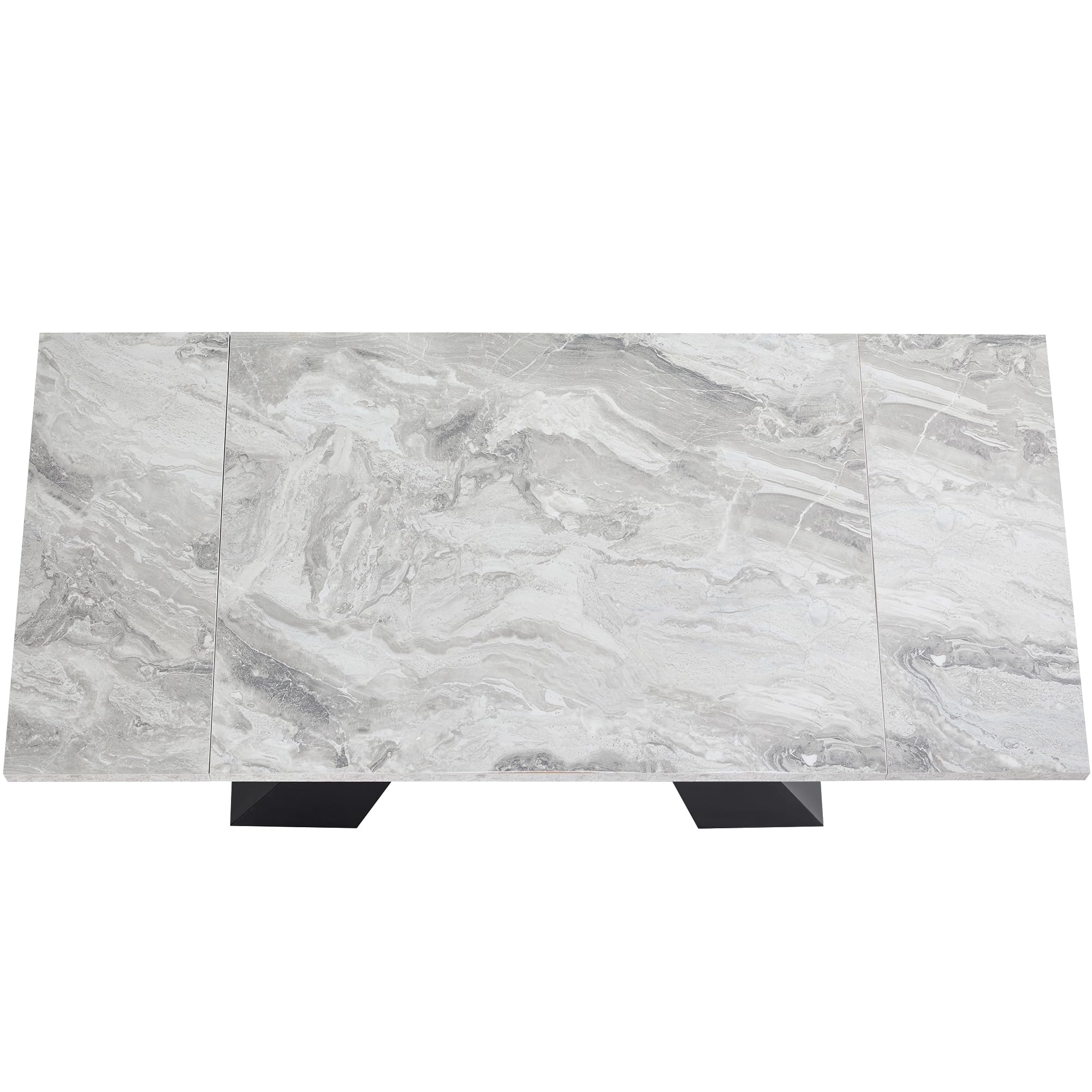 Mesa de comedor extensible 99 – 159 x 74 x 77 cm con aspecto de mármol y patas de columna de acero al carbono – Mesa telescópica con amplia superficie de trabajo, mesa de cocina multifuncional