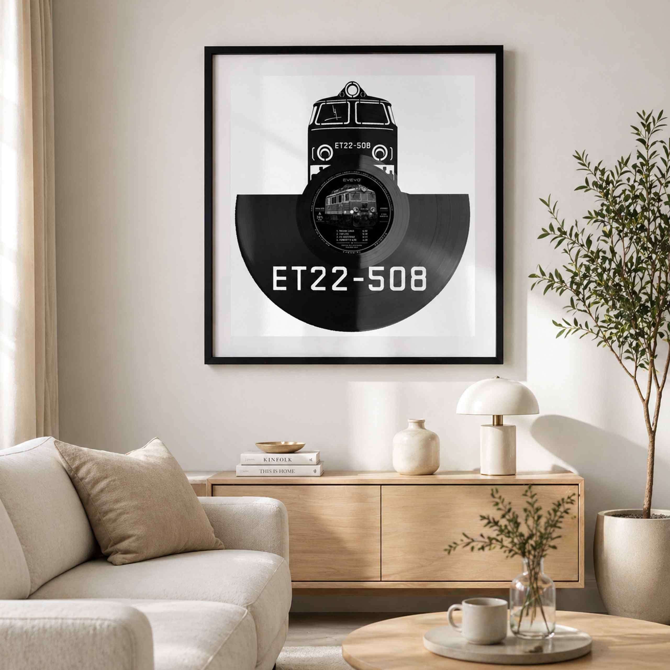 EVEVO Decorazione da parete in vinile con cornice, 32 x 32 cm, treno, decorazione da parete in vinile, motivo: loco a vapore, regalo per appassionati e collezionisti di ferrovie