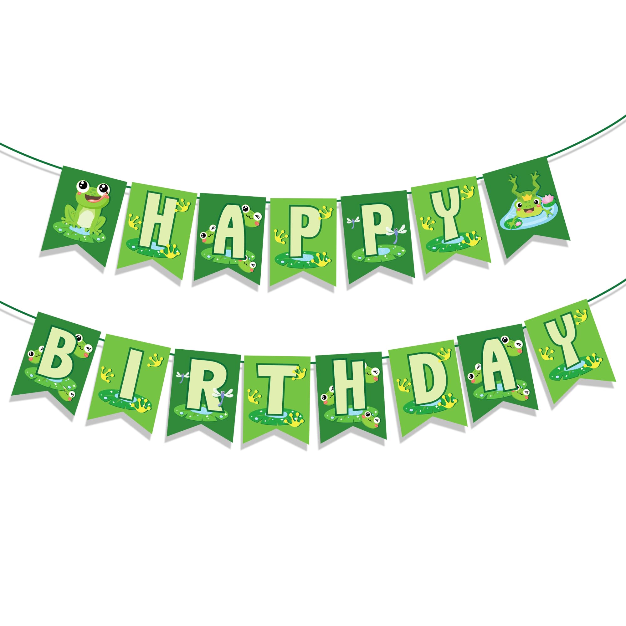 CC HOME Cartoon Frog Happy Birthday Banner Summer Party Hanging Banner Green Frog Theme Birthday Bridal Wedding Baby Shower Boys Girls Kids Home Classroom Party Supplies Decoration