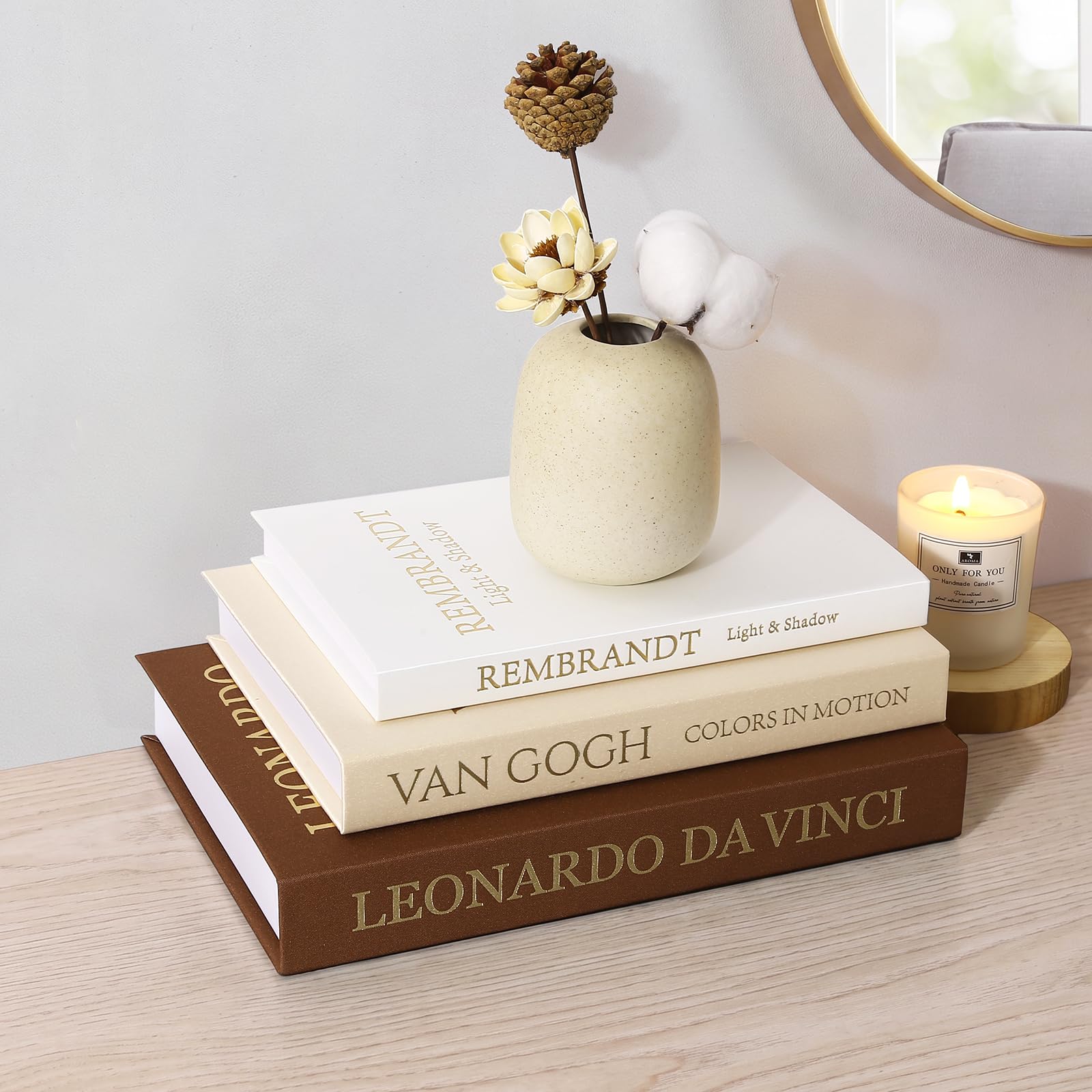 Decorative Books for Home Decor - Set of 3 Linen Faux Books for Coffee Table Decor, Aesthetic Fake Books with Hidden Storage Box for Bookshelf, Mantel & Living Room Decor（Off-White/Cream/Brown）