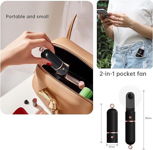 Miniatura 3 de Ventilador de mano portátil, recargable por USB de 3 velocidades, ventilador de bolsillo pequeño personal de viaje para niñas y mujeres al aire