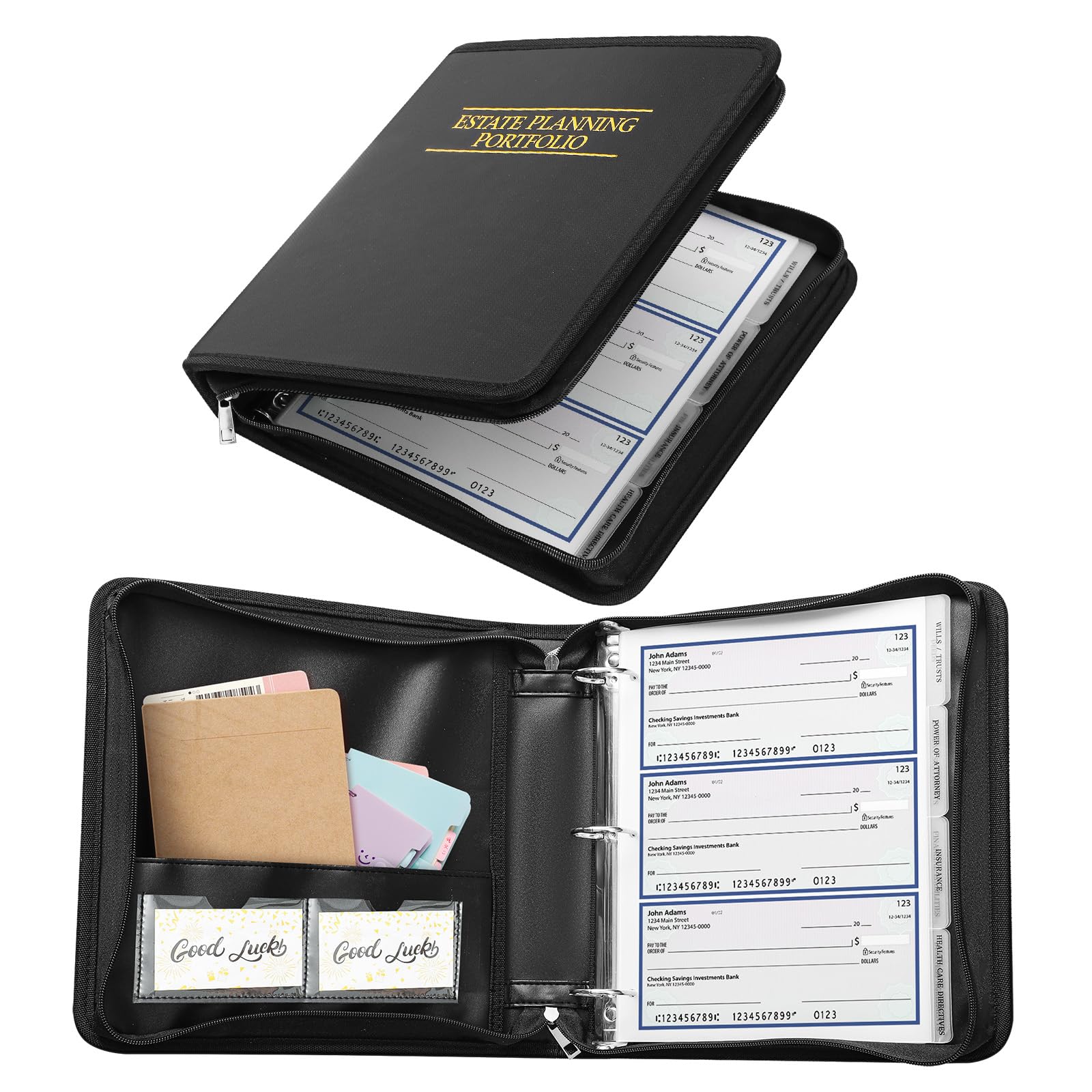 Henoyso Raccoglitore a 3 anelli ignifugo con cerniera, 3,8 cm, per pianificazione immobiliare, organizer per testamenti, fiducia, procura, 12 divisori indicizzati inclusi
