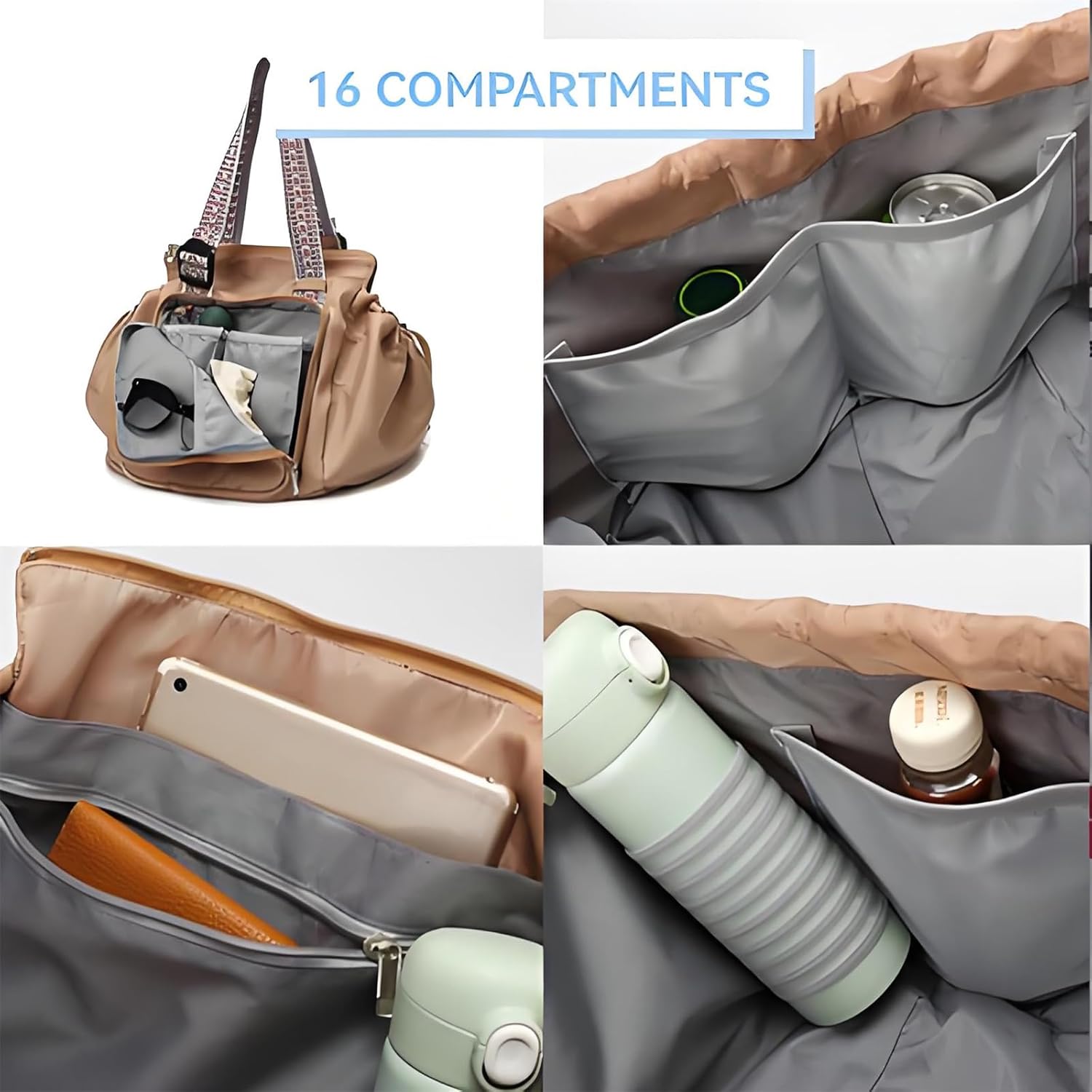 Tote Bag with Compartments, Multifunctional Travel Organizer Bag for Ladies - Doubles as Crossbody and Shoulder Bag