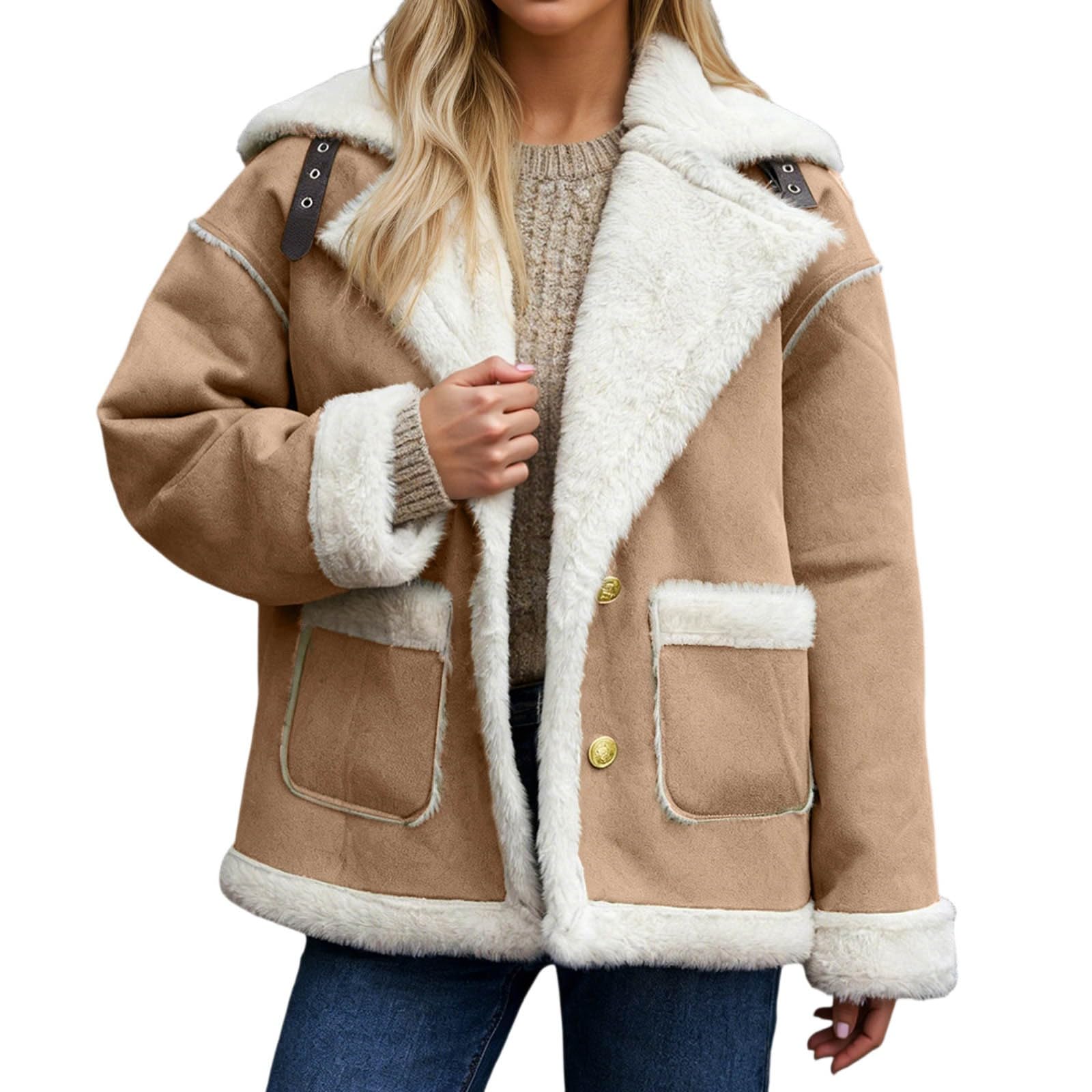 Generisch Cappotto invernale 2026 con fodera in pile, isolante, pesante e caldo, a maniche lunghe, per attività all'aperto in condizioni climatiche fredde, abbigliamento quotidiano (cachi, XL)