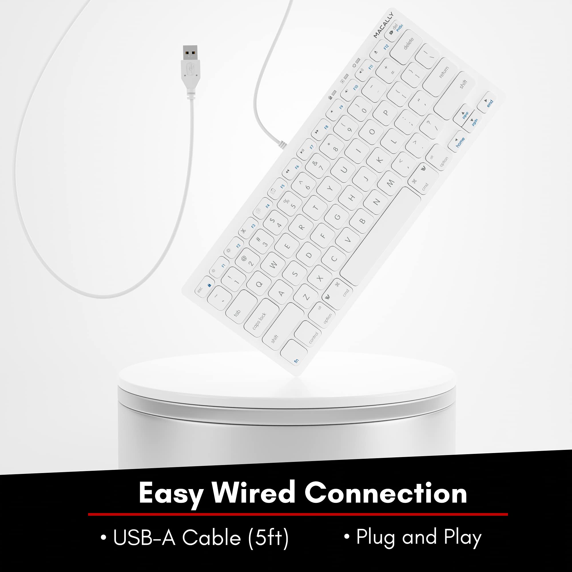 Macally USB Wired Keyboard for Mac and Windows PC Plug and Play Apple