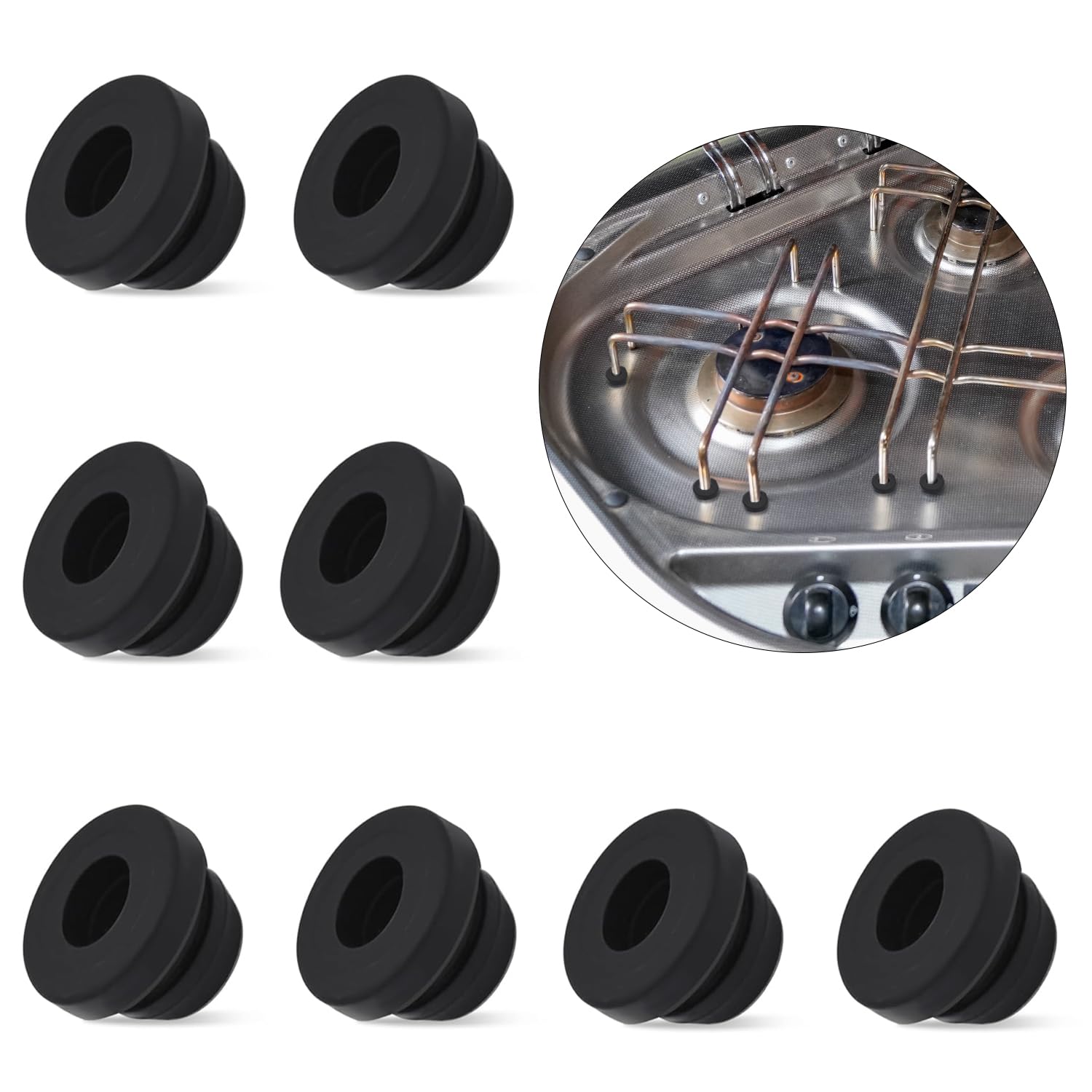 8 Pcs Stove Grommet, Pot Carrier Rubbers Rubber Grommet Rv Stove Grommets Grate Feet Stove Rubber Feet for Rv Cookers Compatible with 5mm Rods