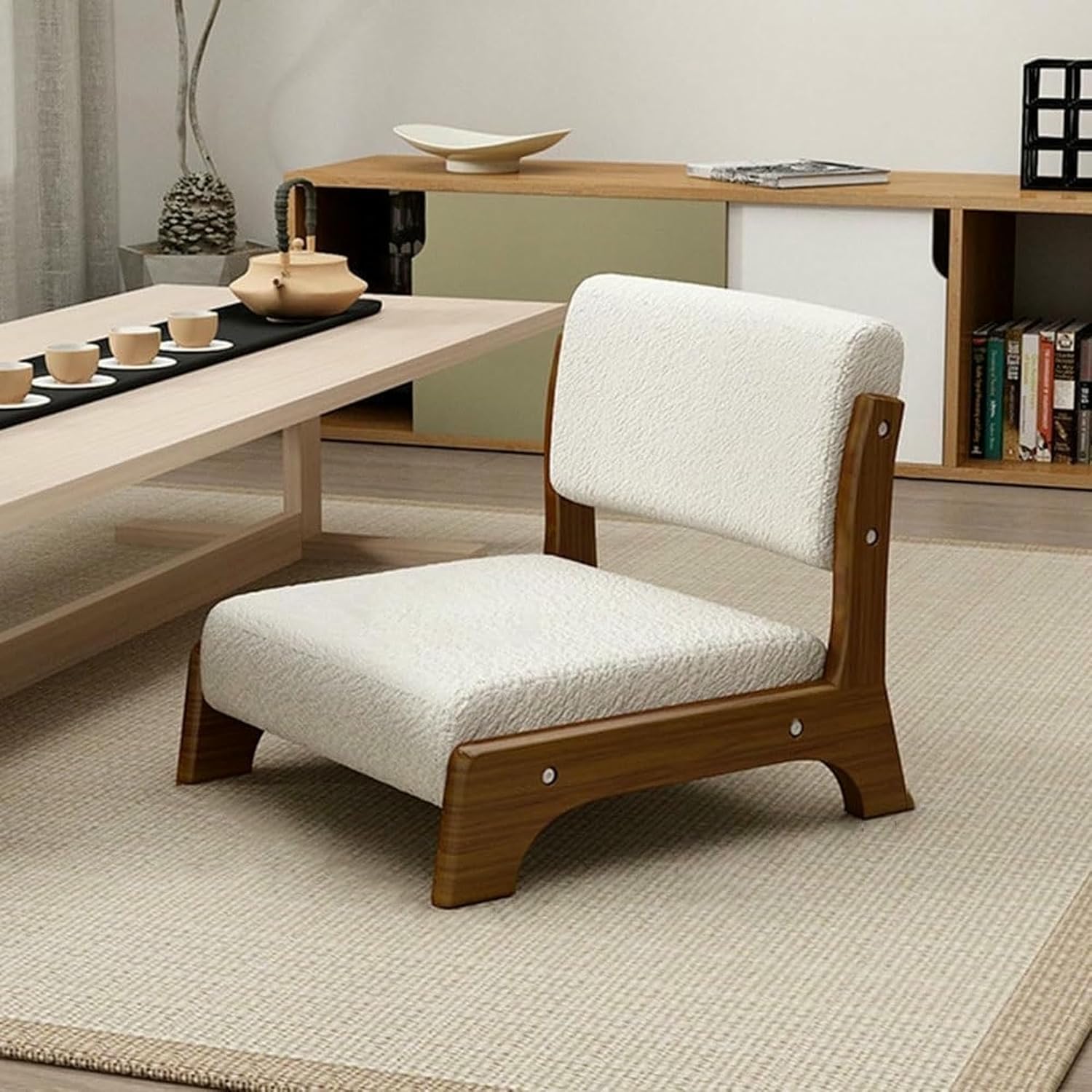 Floor Meditation Chair with Back Support - Solid Wood Style for Living Room, Bedroom, Bay Window - Comfortable Seating for Mindfulness and Relaxation