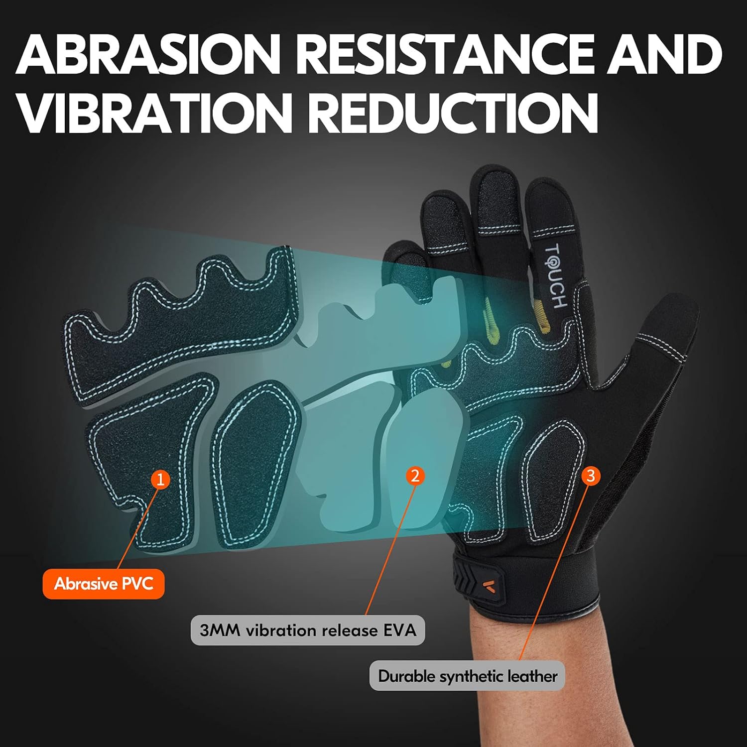 Vgo... 1-Pair Heavy Duty Synthetic Leather Work Gloves, Impact Protection Mechanic Gloves, Rigger Gloves, Vibration Reduction, Touchscreen Capable (Size M, Black, SL8849)