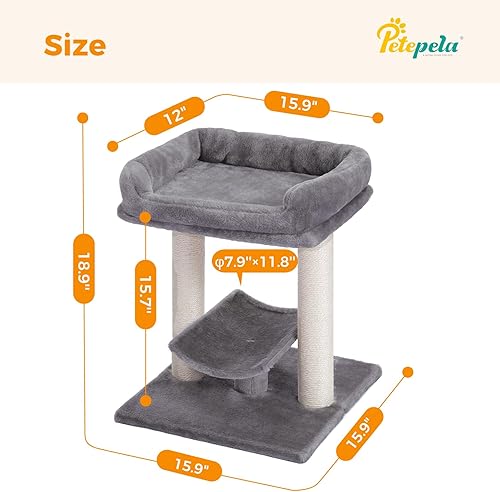 Miniatura 4 de PETEPELA Poste rascador de 19 pulgadas, torre de árbol para gatos, rascador de sisal 100% natural con cama grande de felpa superior, plataforma