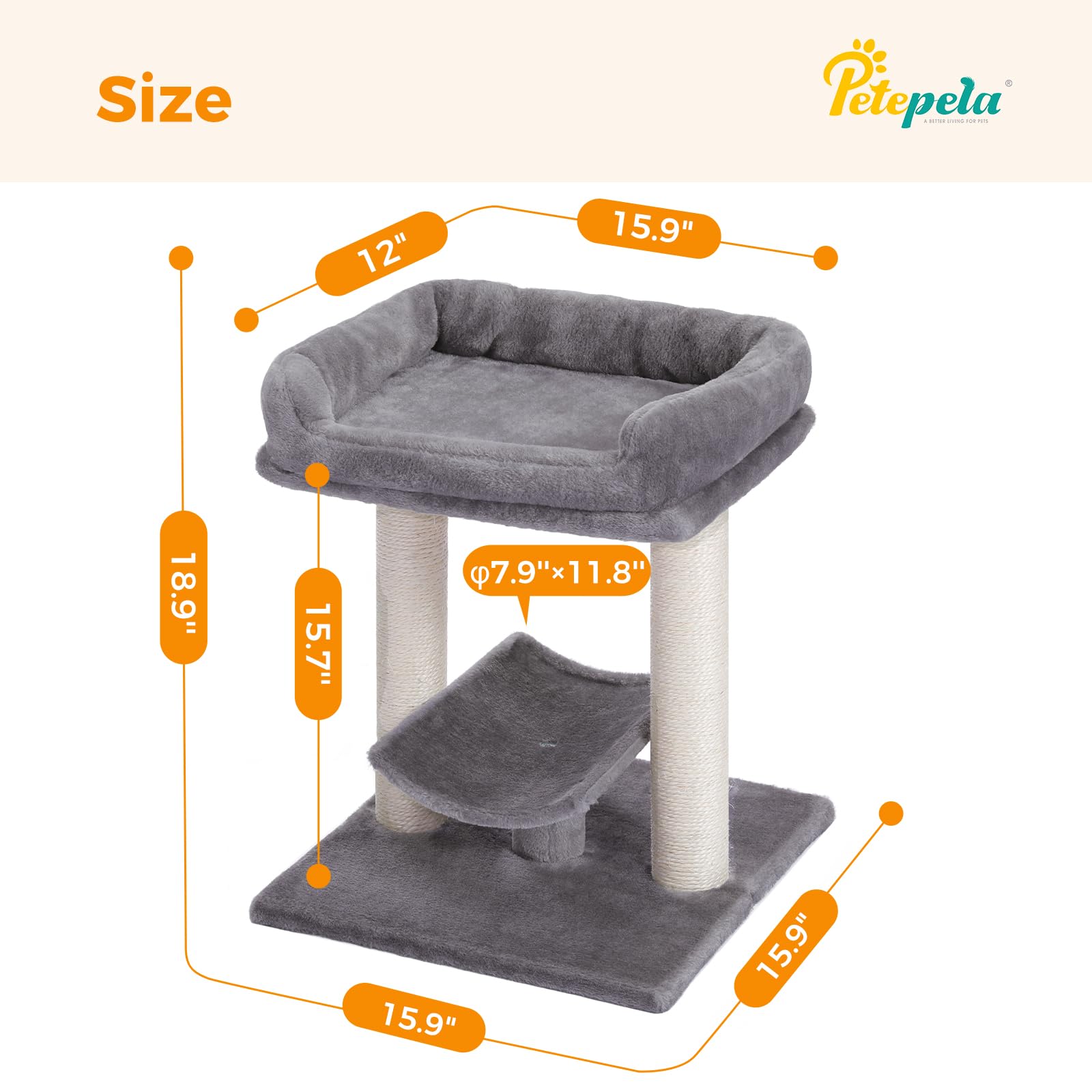 PETEPELA Poste rascador de 19 Pulgadas, Torre de árbol para Gatos, rascador de sisal 100% Natural con Cama Grande de Felpa Superior, Plataforma acogedora para Gatitos y Gatos