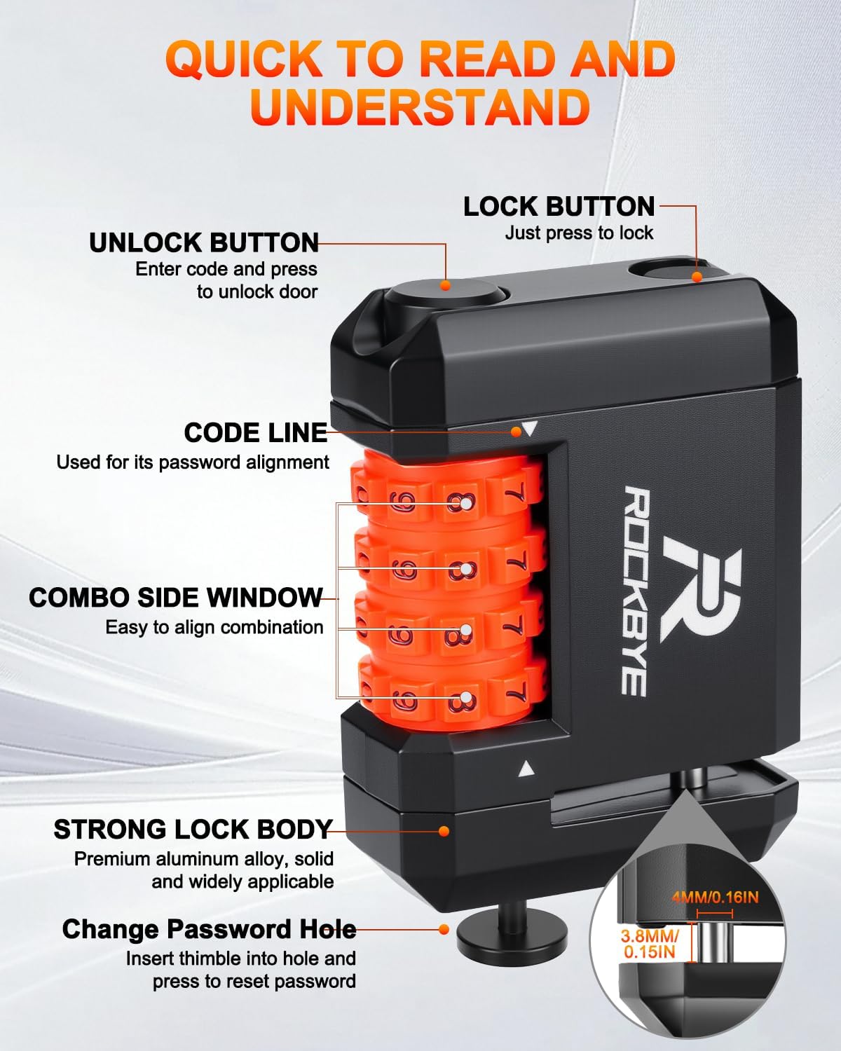 Diagram showing labeled parts of the Onvian disc brake lock.